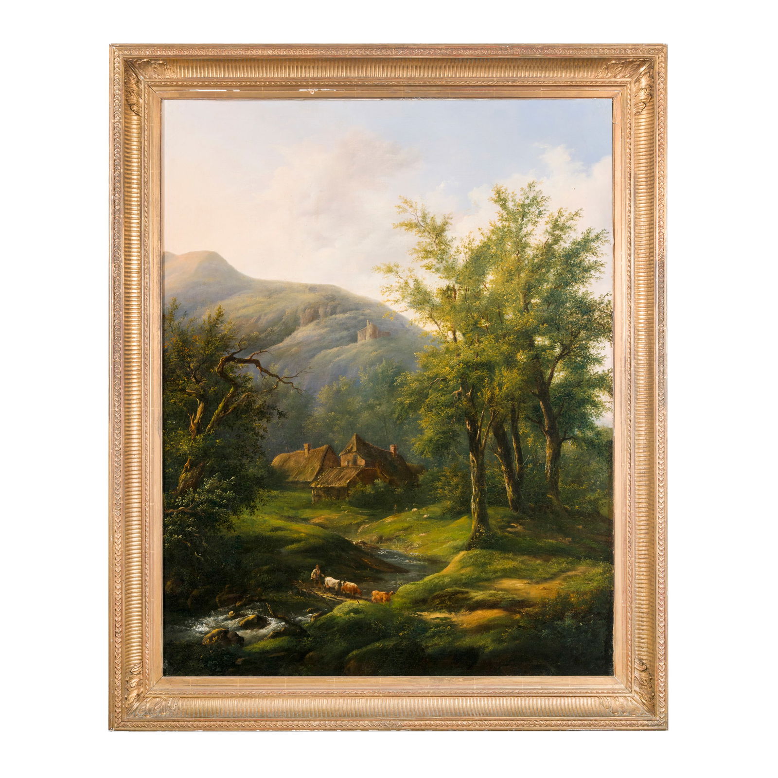 Scuola olandese del XIX secolo Paesaggio con casolari e pastore Olio su tela 100 x 79 cm Dutch (1 of 3)