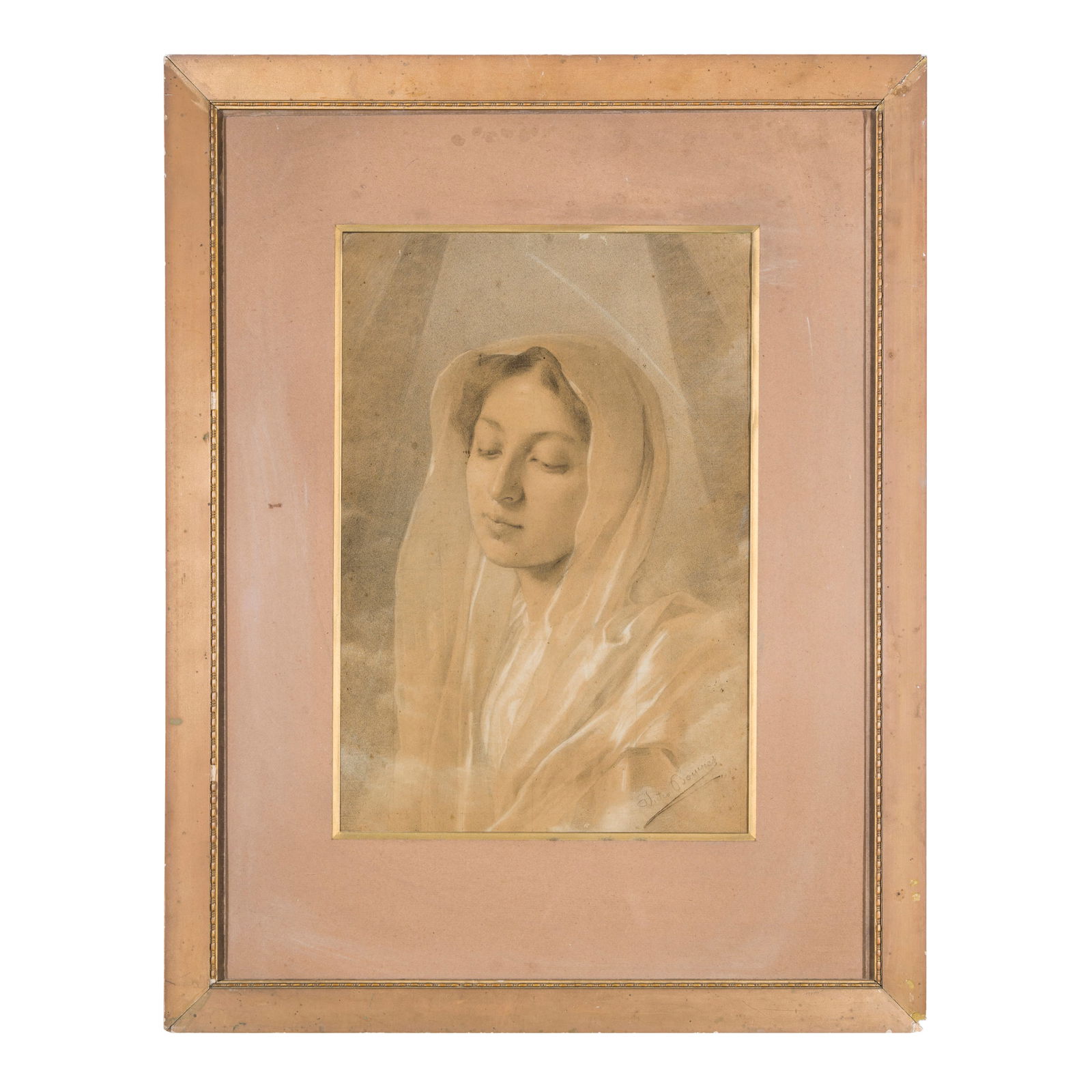 Pietro Bouvier (Milano 1839 - 1927) Volto della Vergine Carboncino e biacca su carta 41 x 28 cm (1 of 4)