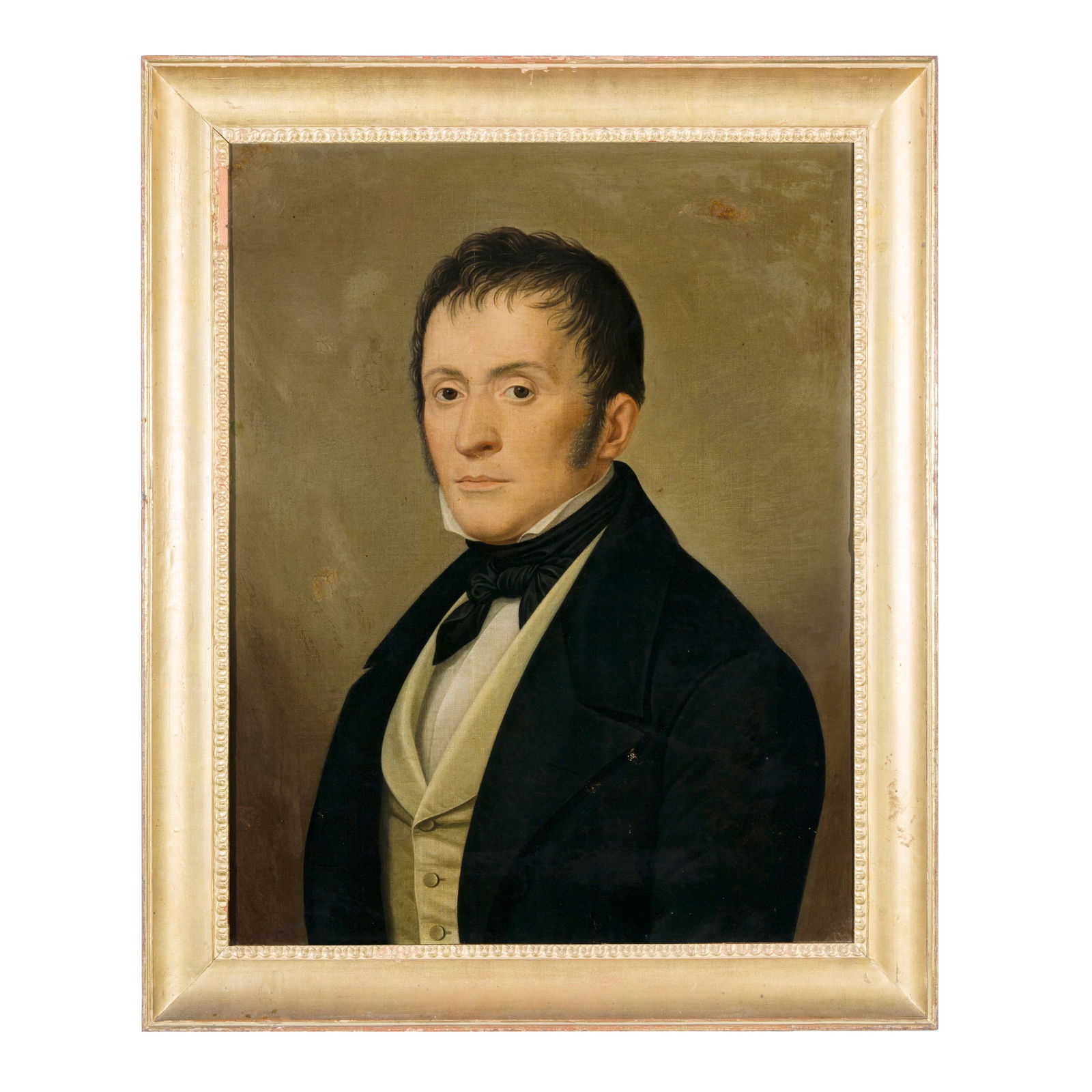 Scuola lombarda dell'inizio del XIX secolo Ritratto di Giuseppe Cetti (?) Olio su tela 66,5 x 52,5: Scuola lombarda dell'inizio del XIX secolo Ritratto di Giuseppe Cetti (?) Olio su tela 66,5 x 52,5 cm Iscrizione sul telaio. Lombard school of the early 19th century Portrait of Giuseppe Cetti (?) Oil