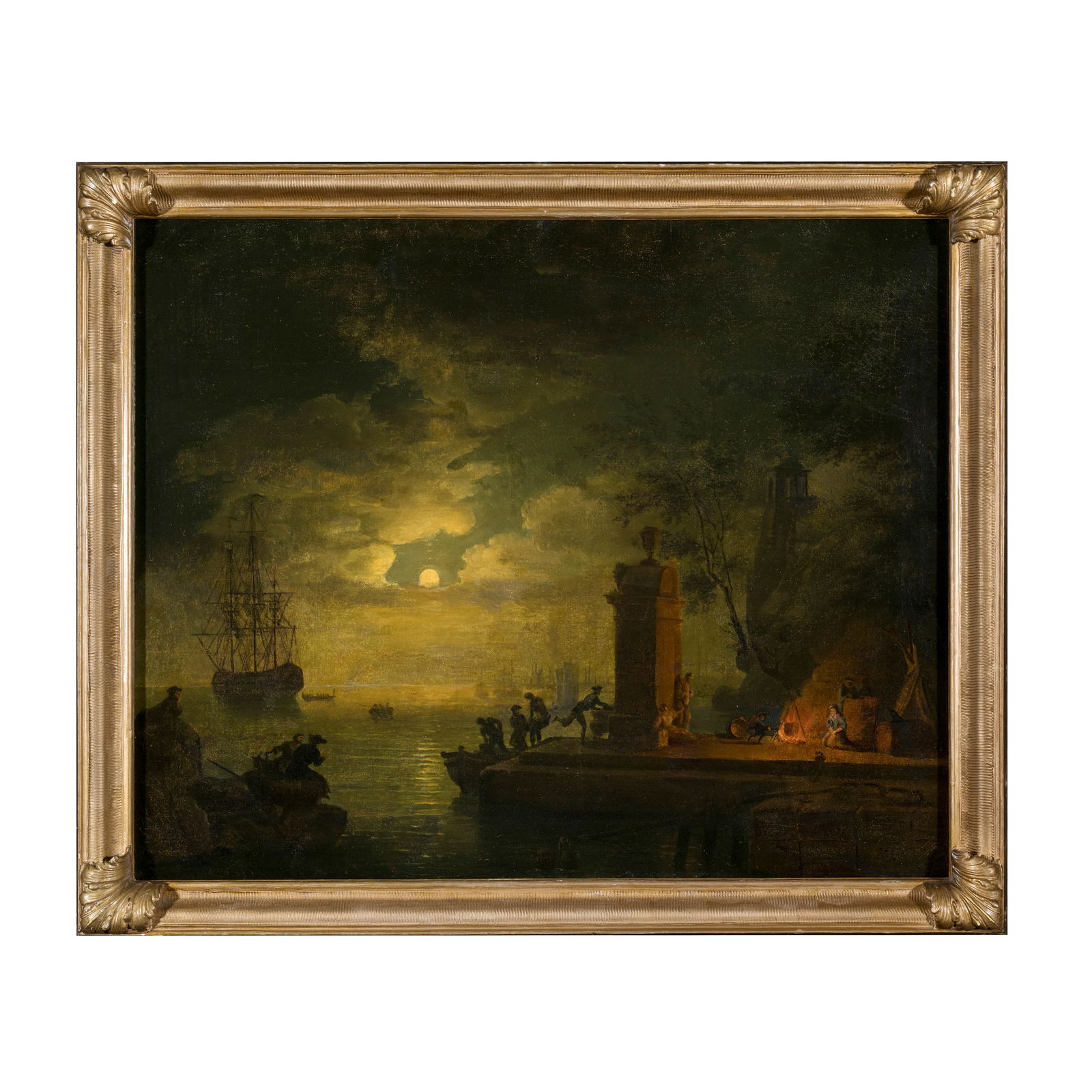 Scuola napoletana del XVIII/XIX secolo Veduta notturna di un porto Olio su tela 59 x 73 cm (1 of 3)