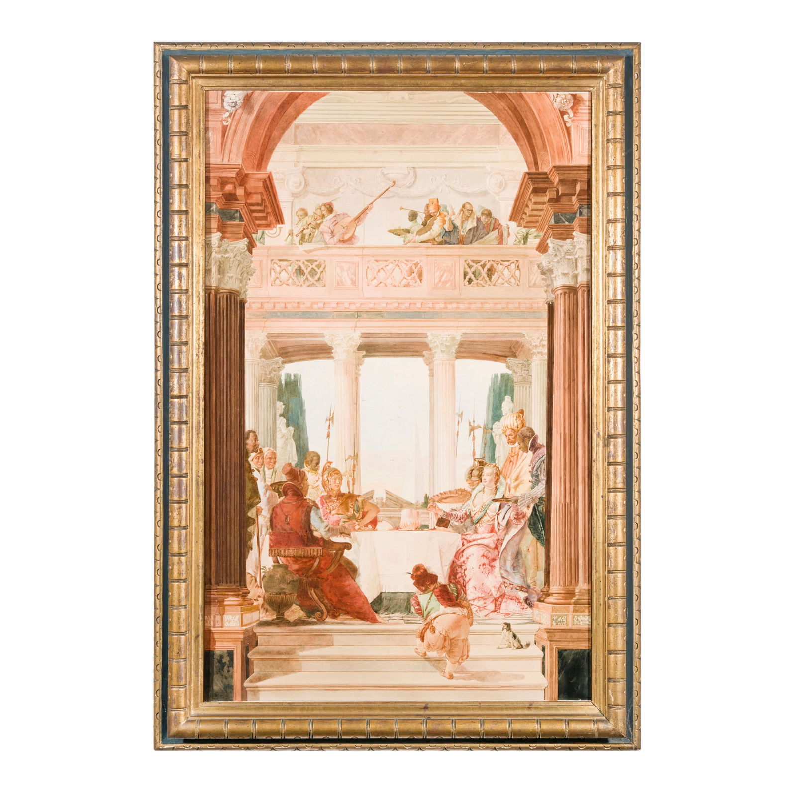 Alberto Prosdocimi (Venezia 1852 - 1925) da Giambattista Tiepolo Il banchetto di Cleopatra: Alberto Prosdocimi (Venezia 1852 - 1925) da Giambattista Tiepolo Il banchetto di Cleopatra Acquerello su carta 102 x 64 cm Al retro etichetta: Cav. Prof. Alberto Prosdocimi Pittore Raccomanda di non t