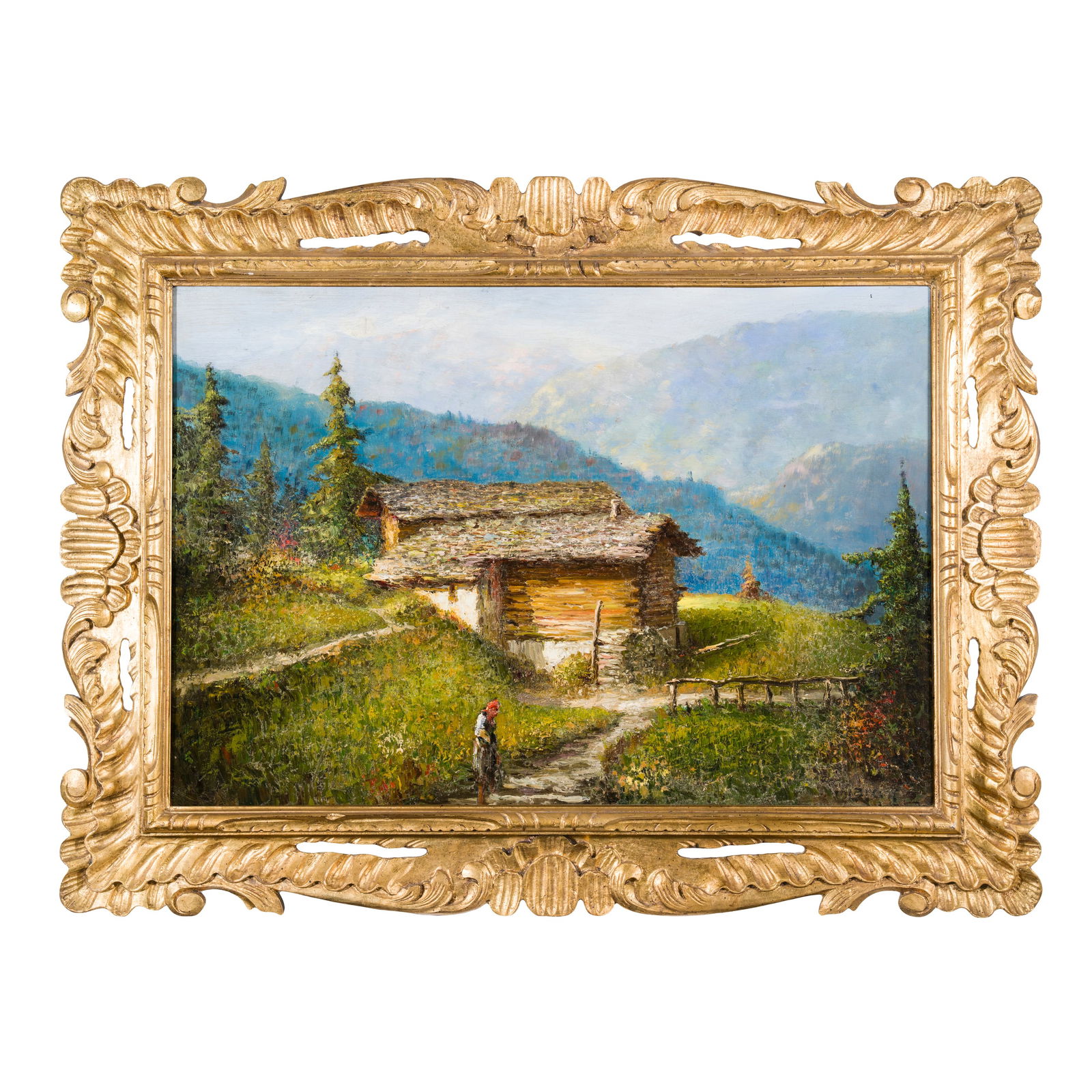 Carlo Mancini (Milano 1829 - 1910) Paesaggio montano con baita Olio su compensato 70 x 100 cm (1 of 3)