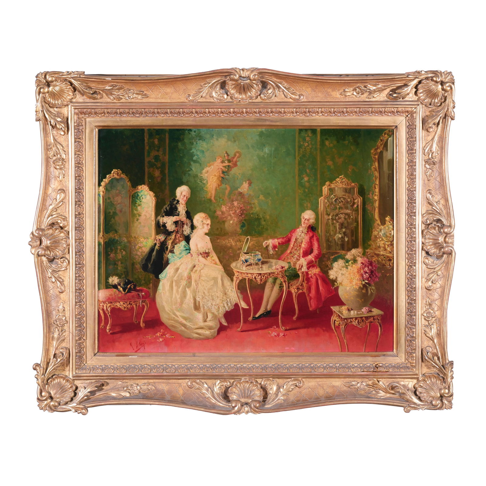 Raffaele Zeloni (attivo a Roma nel XIX/XX secolo) Scena galante Olio su tela 51 x 67 cm Firmato in (1 of 4)