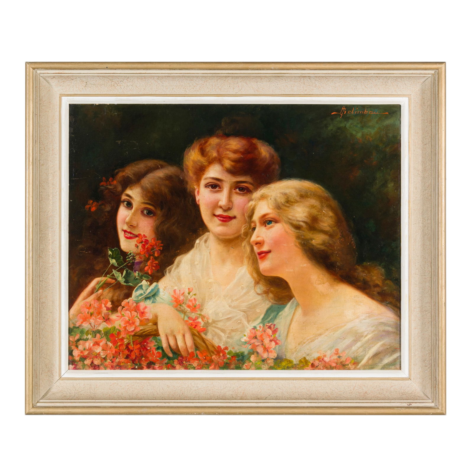 Adolfo Belimbau (Il Cairo 1845 - Firenze 1938) Ritratto di tre giovani donne Olio su cartone 52,5 x (1 of 4)