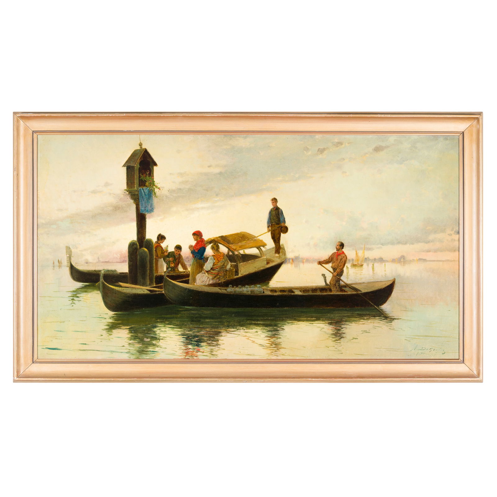 Adelchi de Grossi (Oneglia 1852 - Roma 1892) Capitello in laguna di Venezia Olio su tela 55 x 102: Adelchi de Grossi (Oneglia 1852 - Roma 1892) Capitello in laguna di Venezia Olio su tela 55 x 102 cm Firma e luogo in basso a destra. Adelchi de Grossi (Oneglia 1852 - Rome 1892) Capital in the Venice