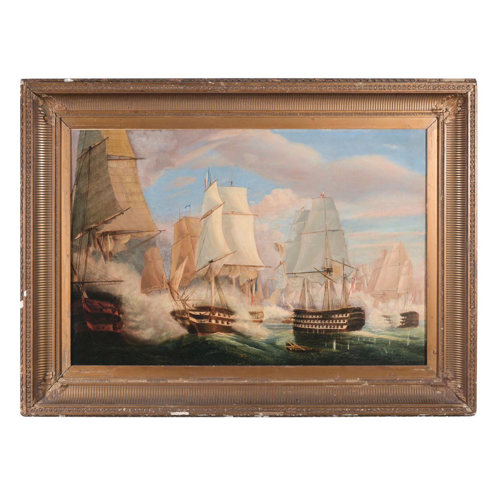 Scuola francese o inglese del XIX secolo Battaglia navale tra francesi e inglesi Olio su tela 62 x (1 of 3)