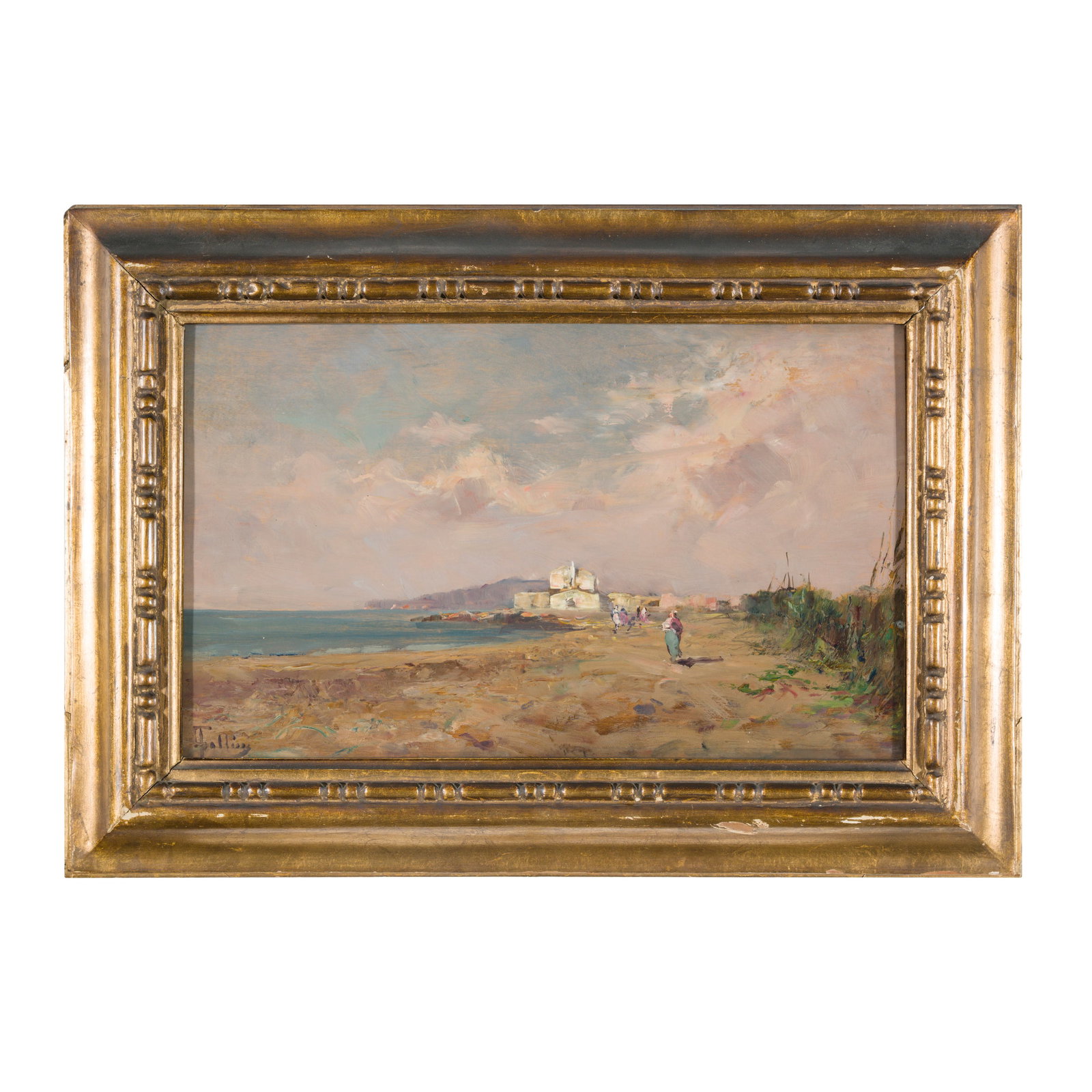 Carlo Follini (Domodossola 1848 - Pegli 1938) Veduta costiera Olio su tavoletta 27 x 44 cm Firmato (1 of 4)