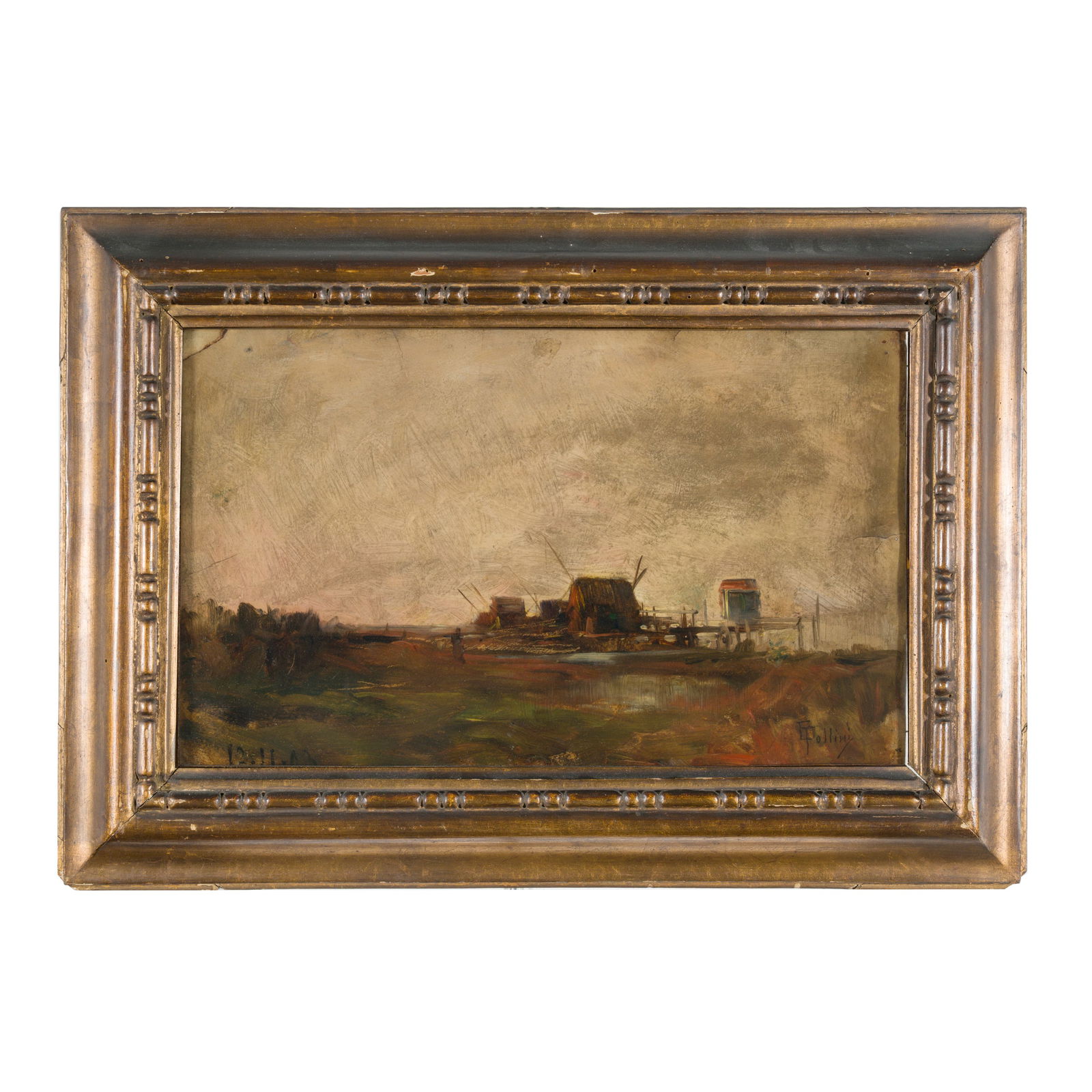 Carlo Follini (Domodossola 1848 - Pegli 1938) Marina di Pisa, Bocca d'Arno Olio su cartoncino 26,6 (1 of 5)