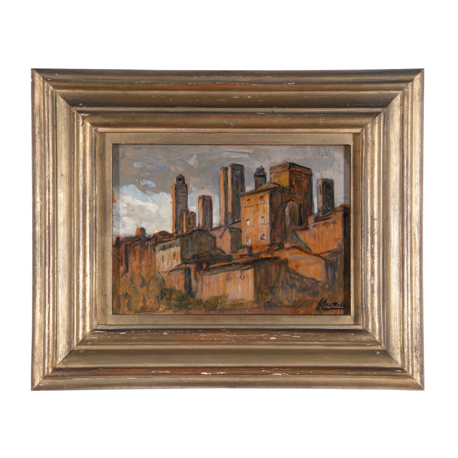 Ferruccio Scattola (Venezia 1873 - Roma 1950) Tramonto a San Gimignano Olio su cartone 20 x 28 cm (1 of 4)