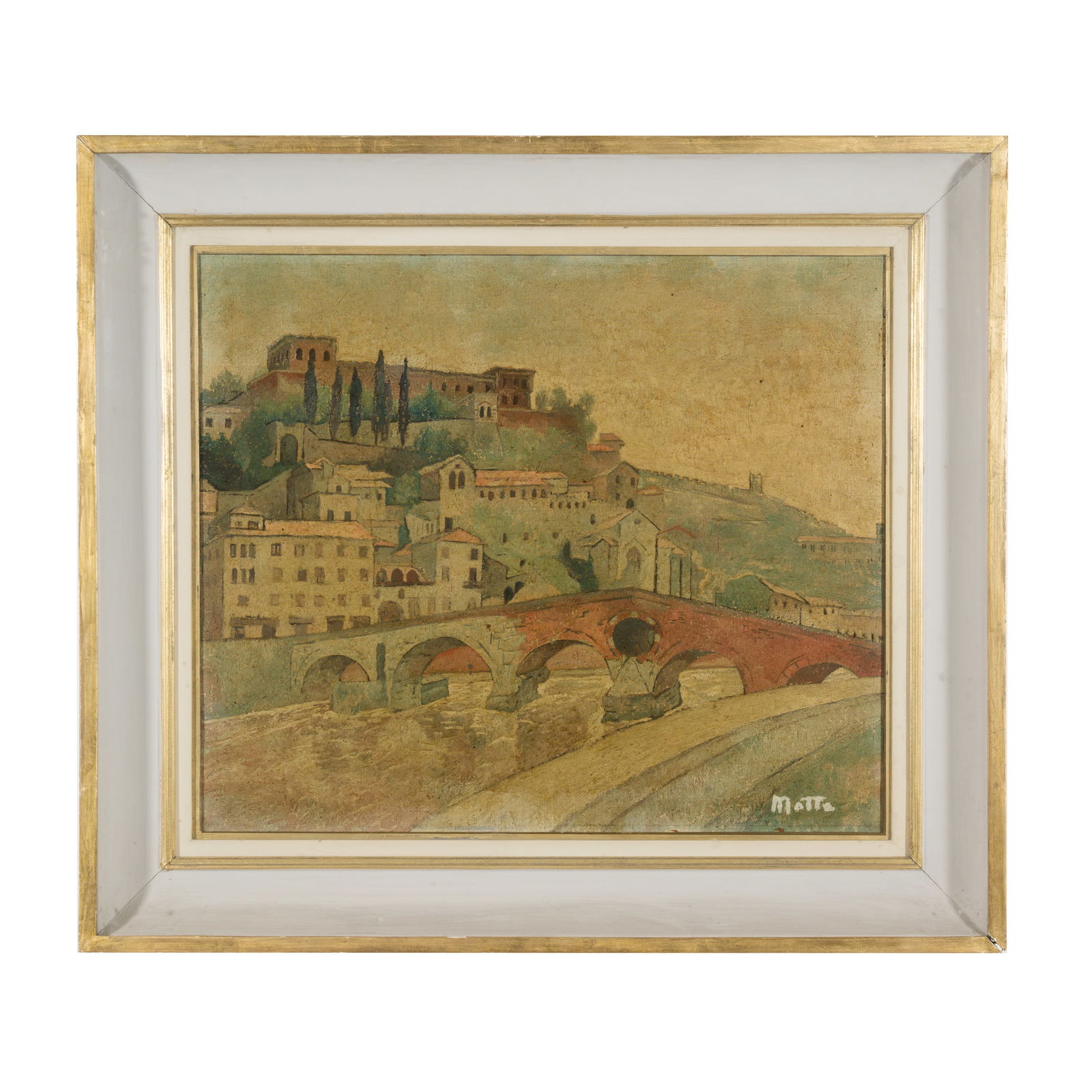 Pittore italiano del XX secolo Verona, Ponte Pietra e Castel San Pietro Olio su tela 56 x 65 cm (1 of 4)