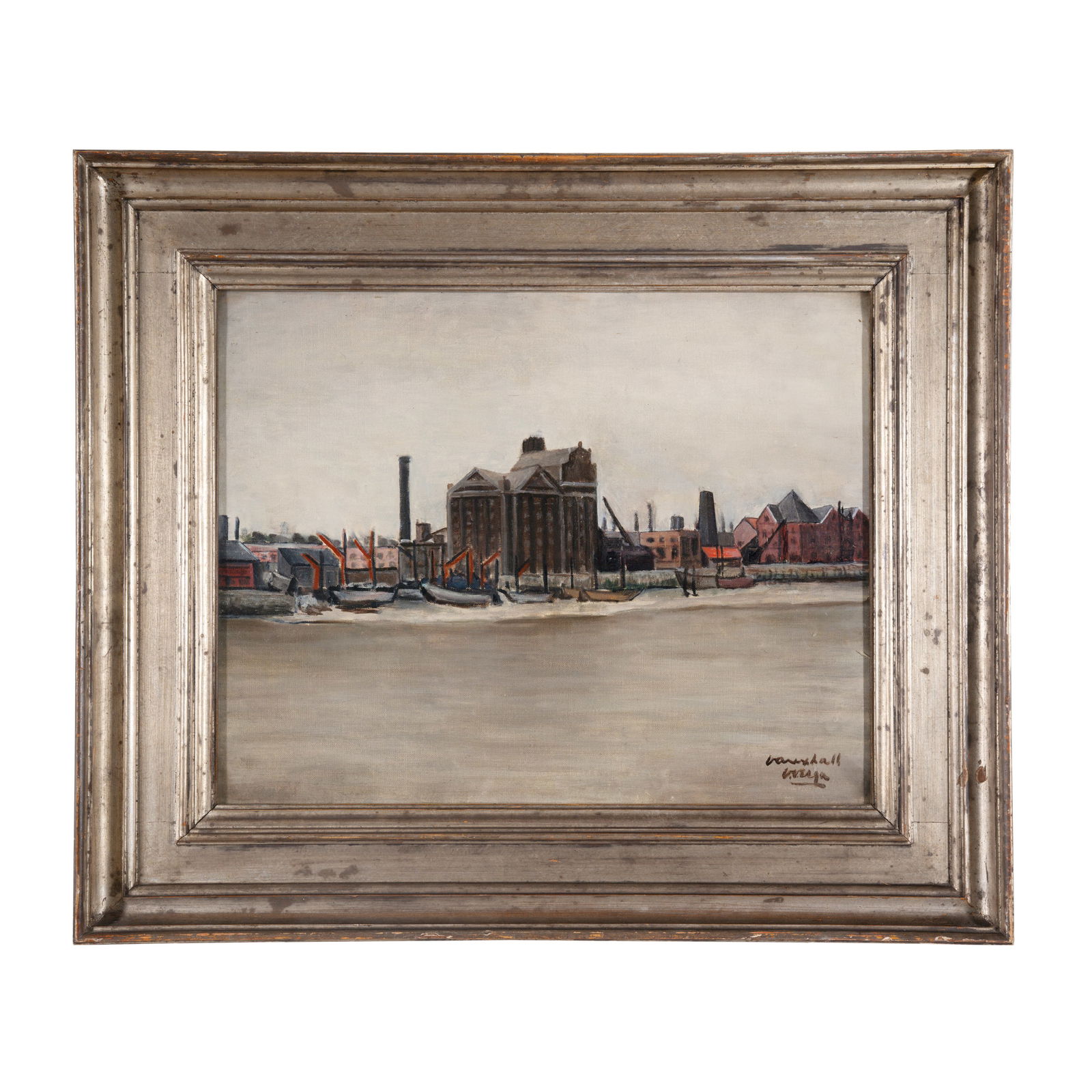 Vittorio Verga (Milano 1903 - ?) Porto di Vauxhall Olio su tela 40,5 x 51 cm Luogo e firma in: Vittorio Verga (Milano 1903 - ?) Porto di Vauxhall Olio su tela 40,5 x 51 cm Luogo e firma in basso a destra. Vittorio Verga (Milan 1903 - ?) Port of Vauxhall Oil on canvas 40,5 x 51 cm Location and s