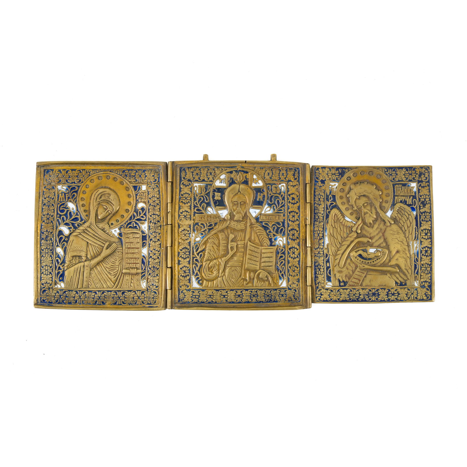 Icona Deesis Bronzo e smalti Russia, XIX secolo 14 x 36,5 cm (aperta) 14 x 13 cm (chiusa) Icon (1 of 2)