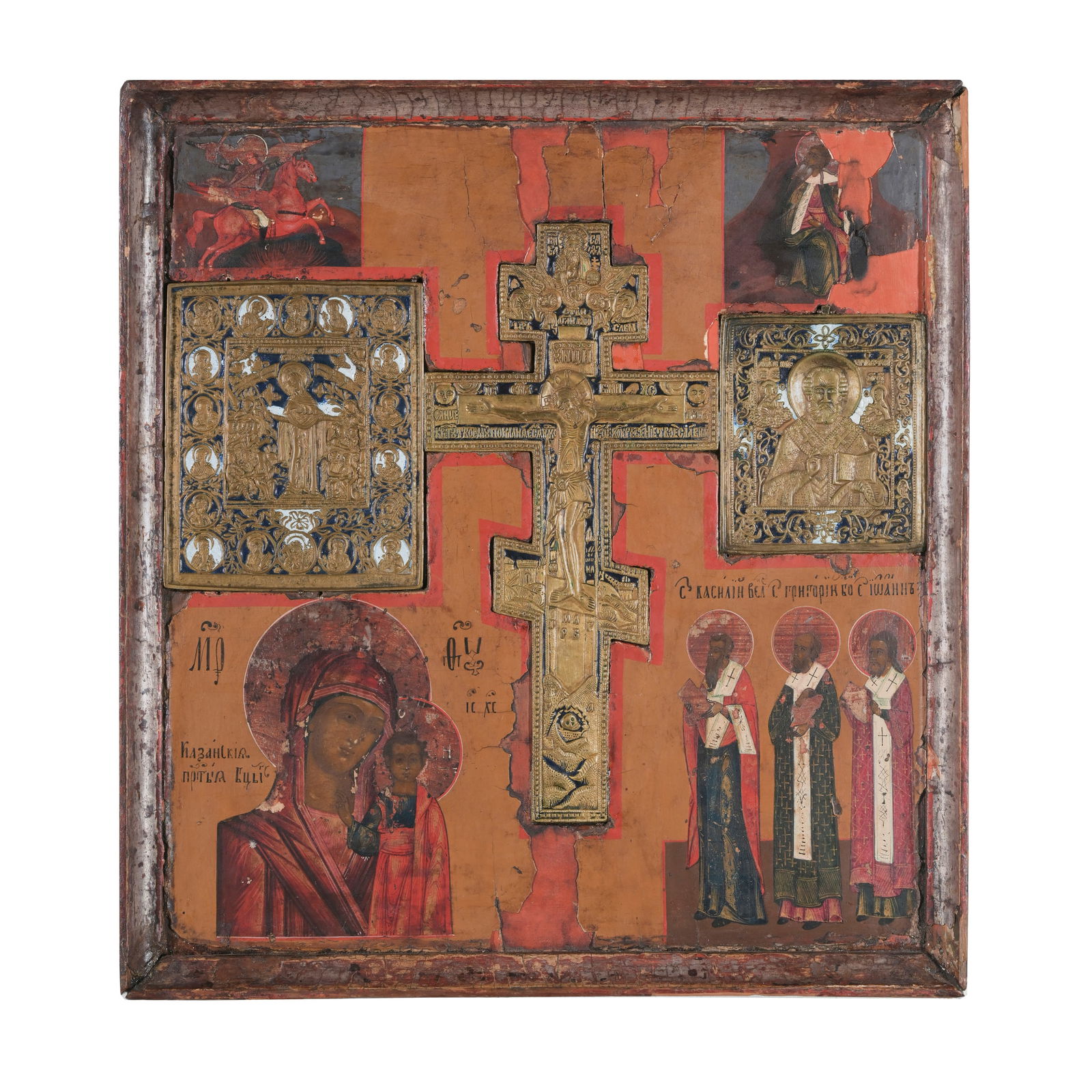 Icona Stauroteca con Sant'Elia, San Michele, Madre di Dio di Kazan e i Dottori della Chiesa Basilio (1 of 3)