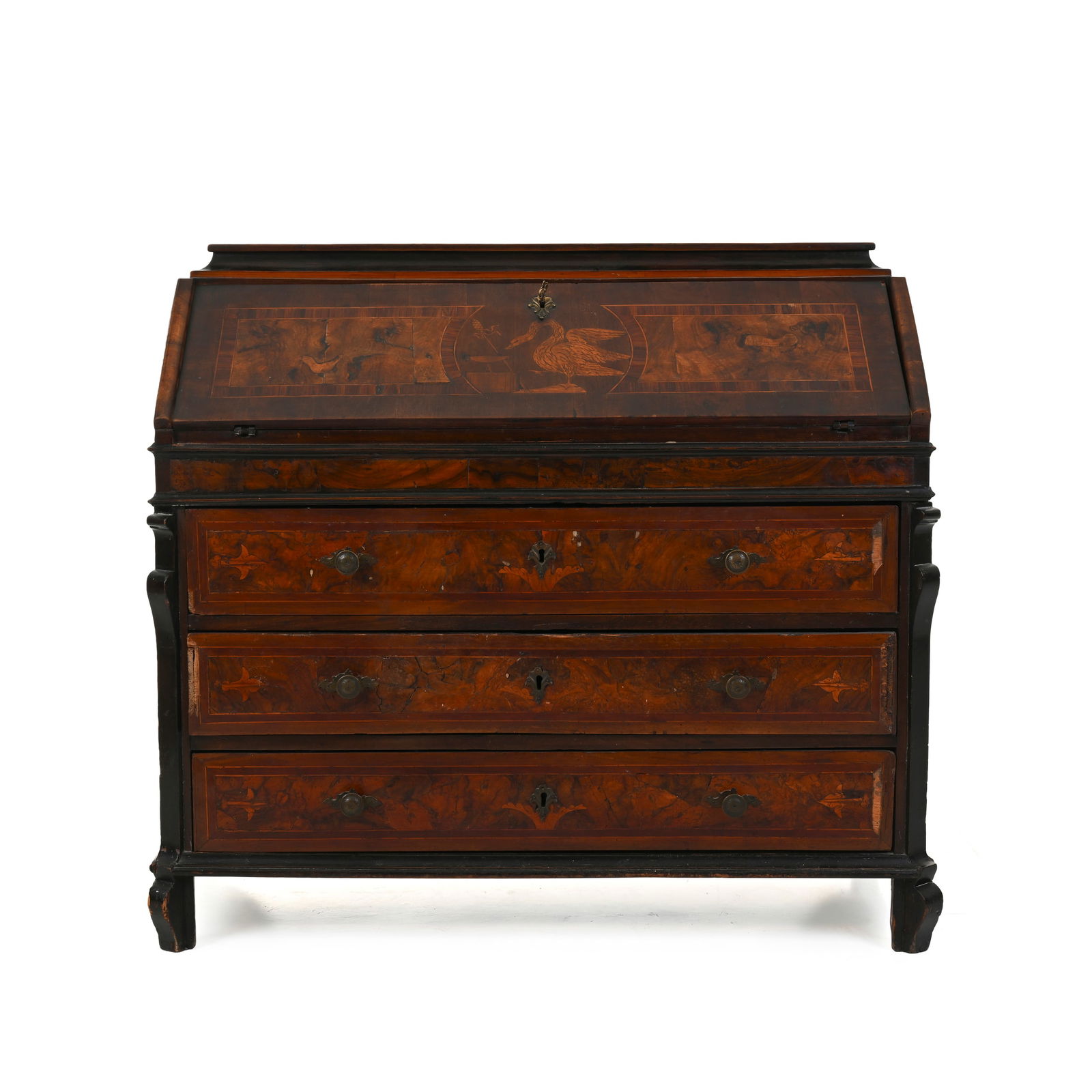 Cassettone a ribalta lastronato Legno di noce e radica con profili ebanizzati Lombardia, XVIII (1 of 6)