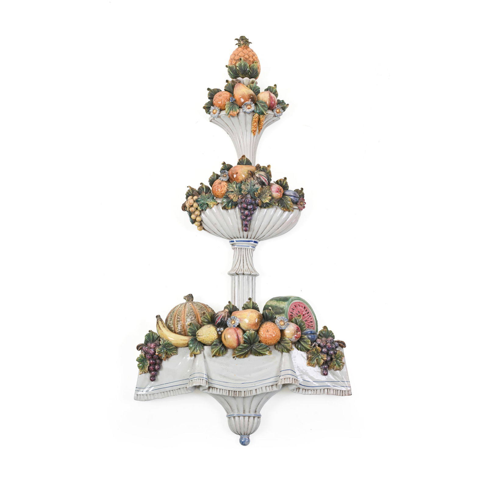 Manifattura italiana Elemento decorativo da parete con decoro a cesti di frutta Ceramica a smalti (1 of 6)