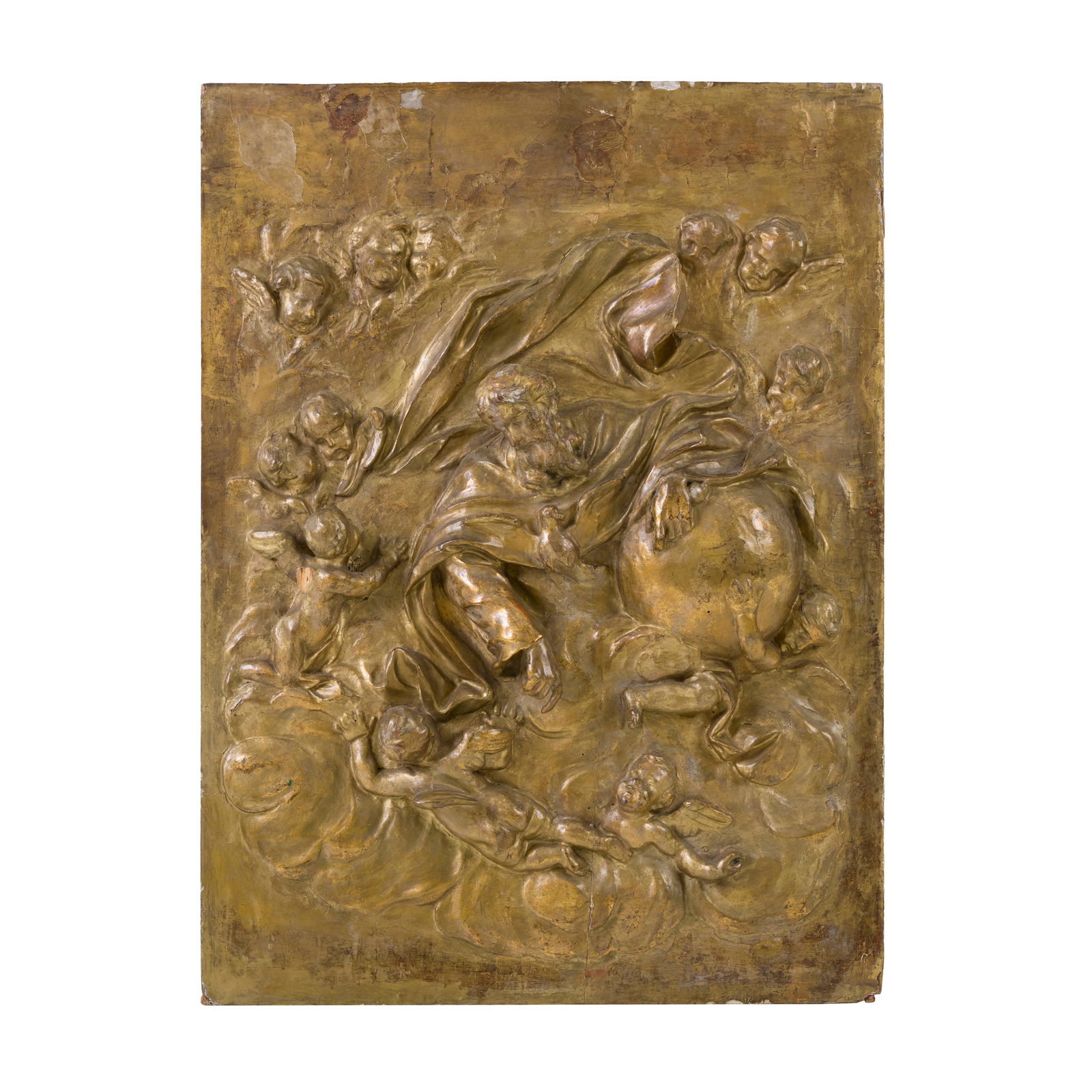 Bassorilievo Padre Eterno tra angeli e cherubini Legno scolpito e dorato Emilia, XVII/XVIII secolo (1 of 4)