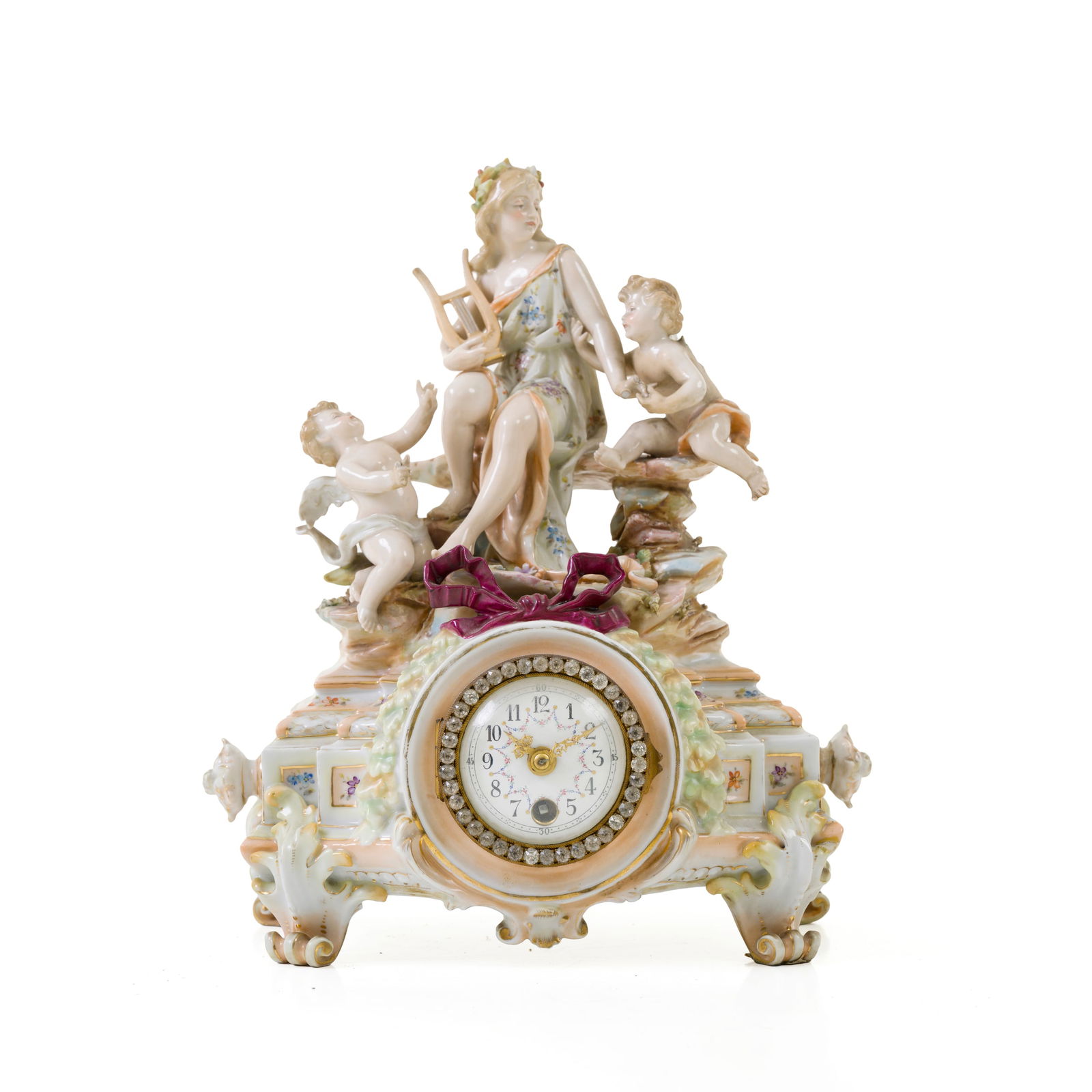 Manifattura di Meissen Orologio da mensola raffigurante musa con putti Porcellana policroma Seconda (1 of 7)