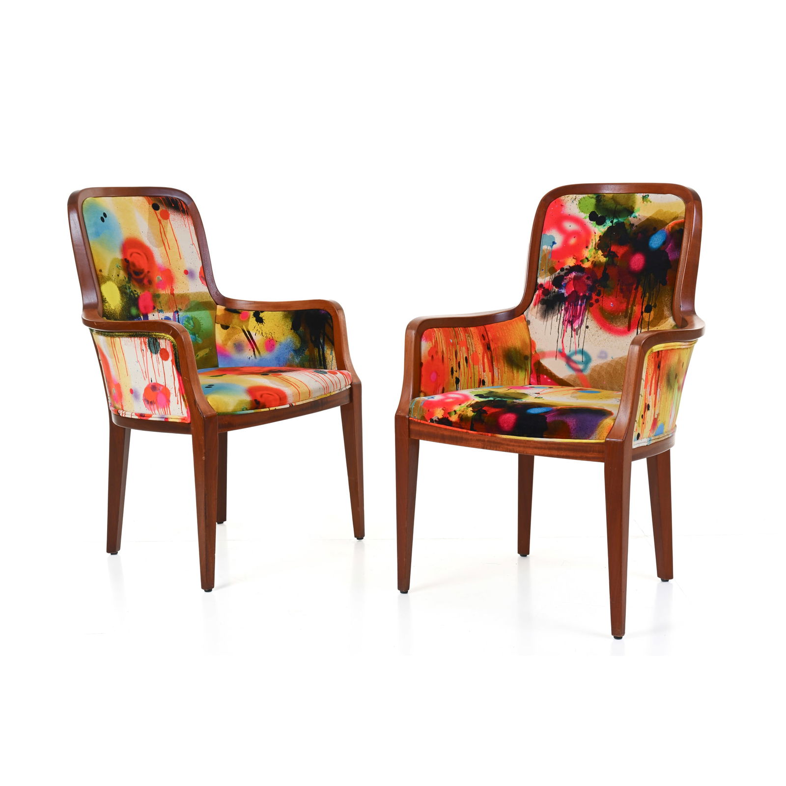 Olof Pira Coppia di poltrone Struttura in legno, rivestimenti in tessuto Prod. Svezia, 1940/50 ca. (1 of 7)