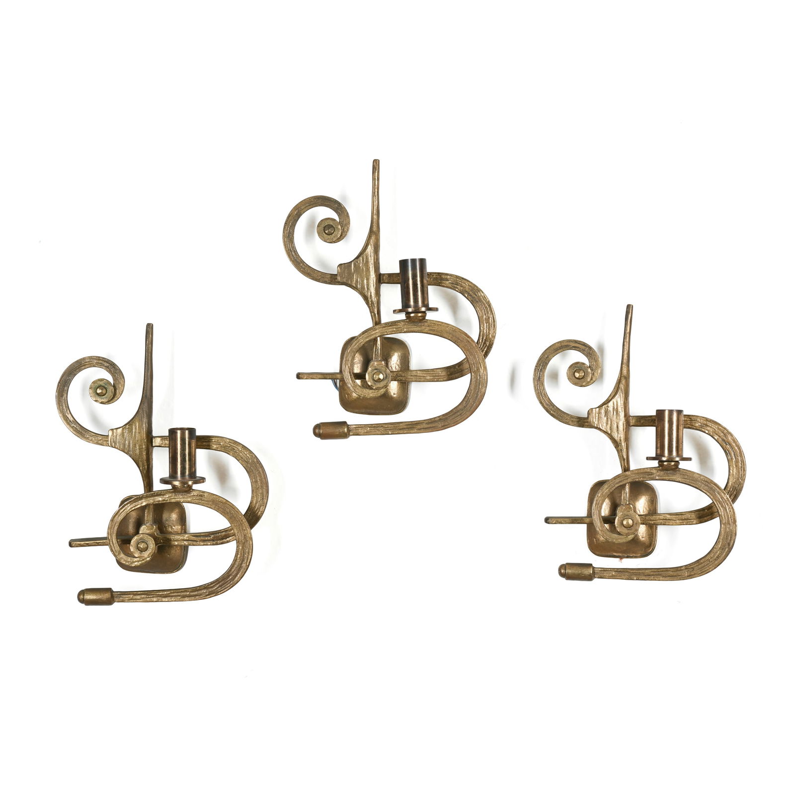 Manifattura italiana Tre lampade da parete scultoree Bronzo dorato Prod. Italia, 1950 ca. 30 x (1 of 3)