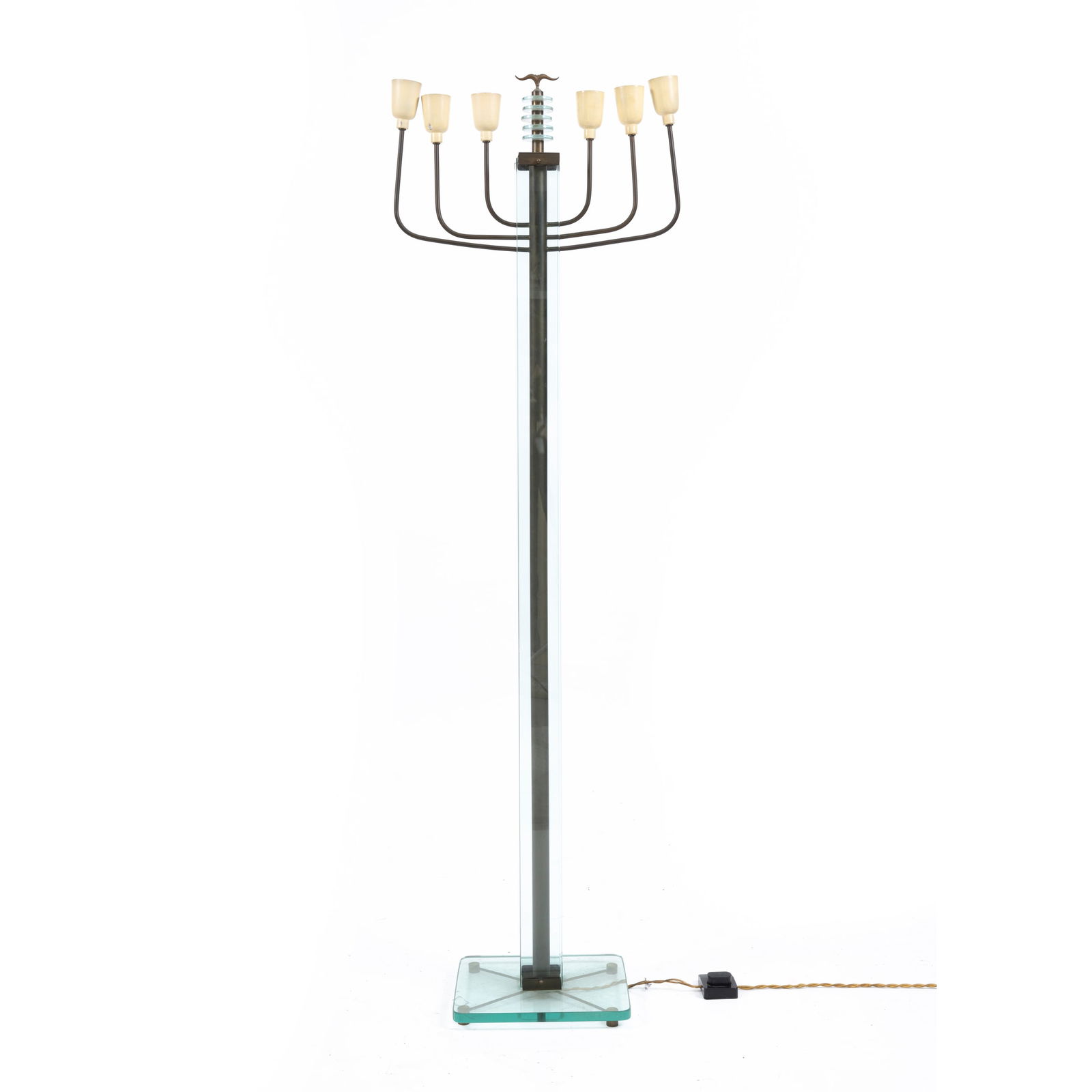 Emilio Lancia (Milano 1890 - Besozzo 1973) attribuito Lampada da terra Ottone e lamine in cristallo (1 of 5)