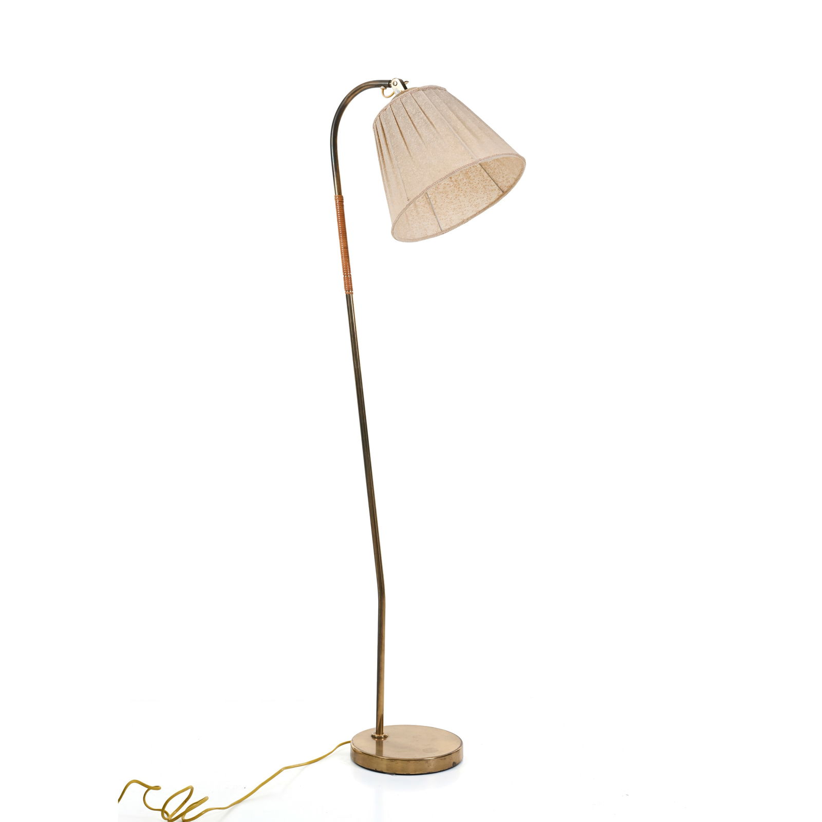 Paavo Tynell per Idman Lampada da terra Struttura in ottone, rivestimento su stelo in vimini, (1 of 6)