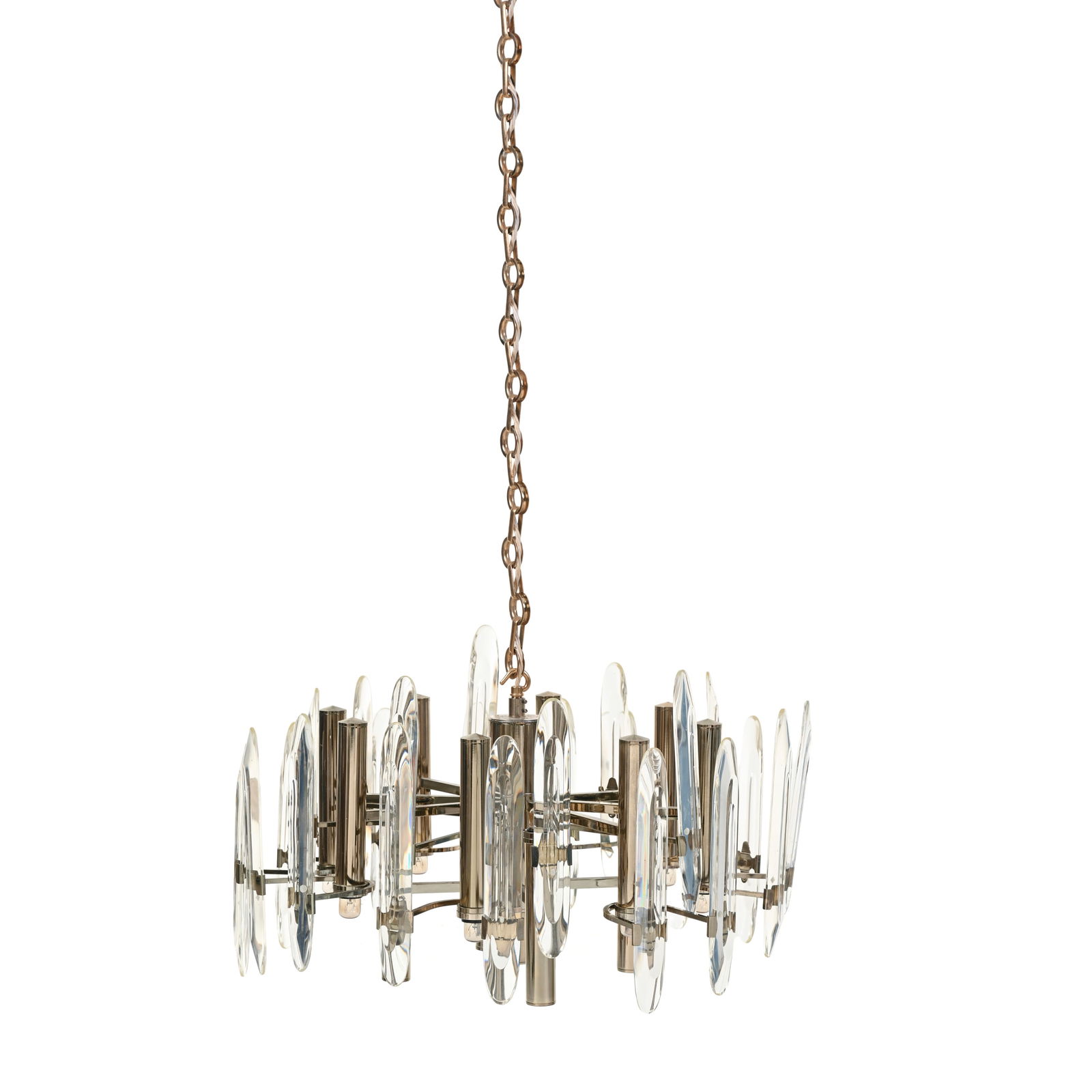 Gaetano Sciolari (1927 - 1994) Lampada a sospensione Struttura in acciaio cromato e ottone, (1 of 6)