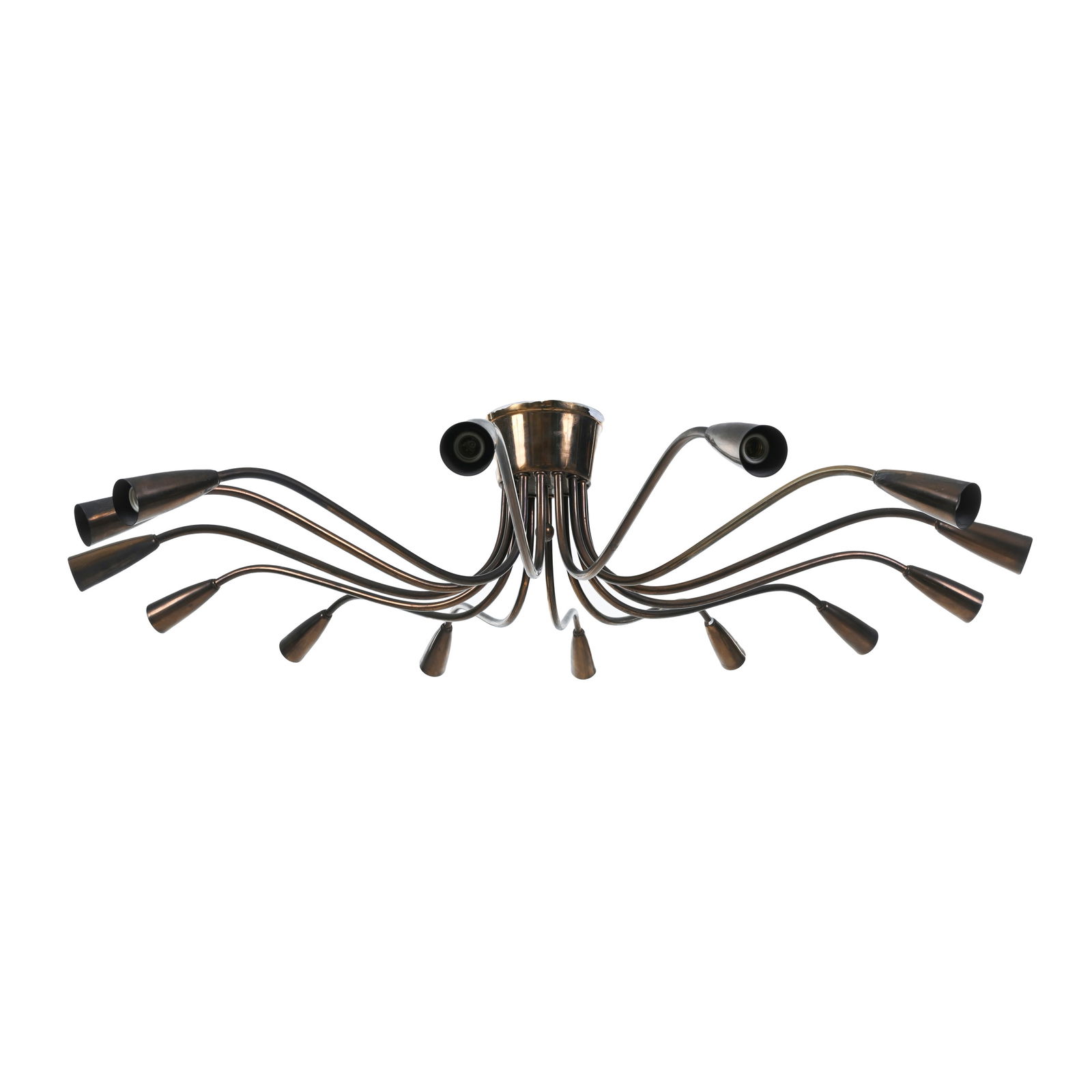 Oscar Torlasco Lampada a sospensione Struttura e diffusori in ottone curvato Prod. Lumi Italia, 1950 (1 of 3)