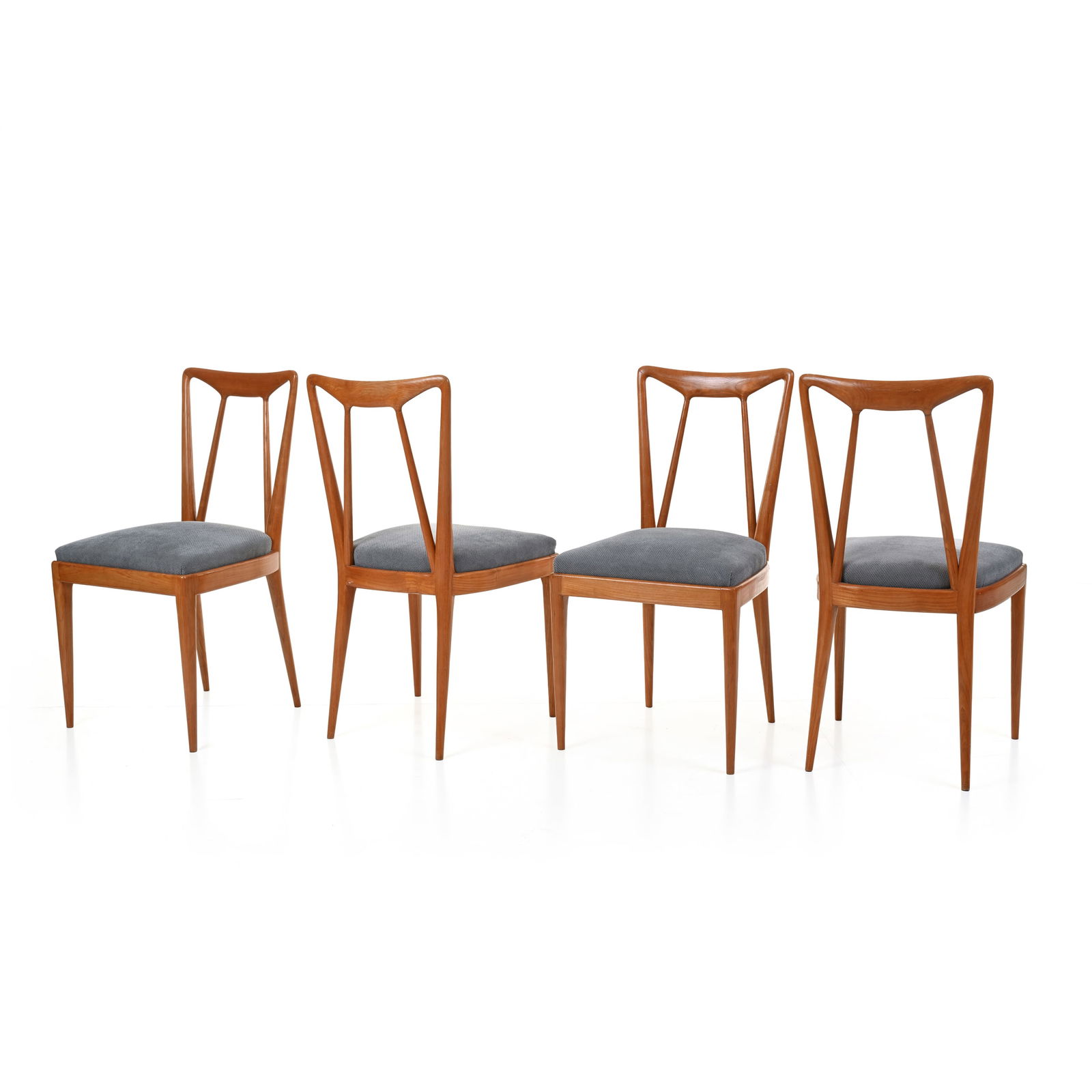 Silvio Cavatorta Quattro sedie Struttura in legno, seduta in tessuto Prod. Italia, 1950 ca. 88 x 45 (1 of 5)