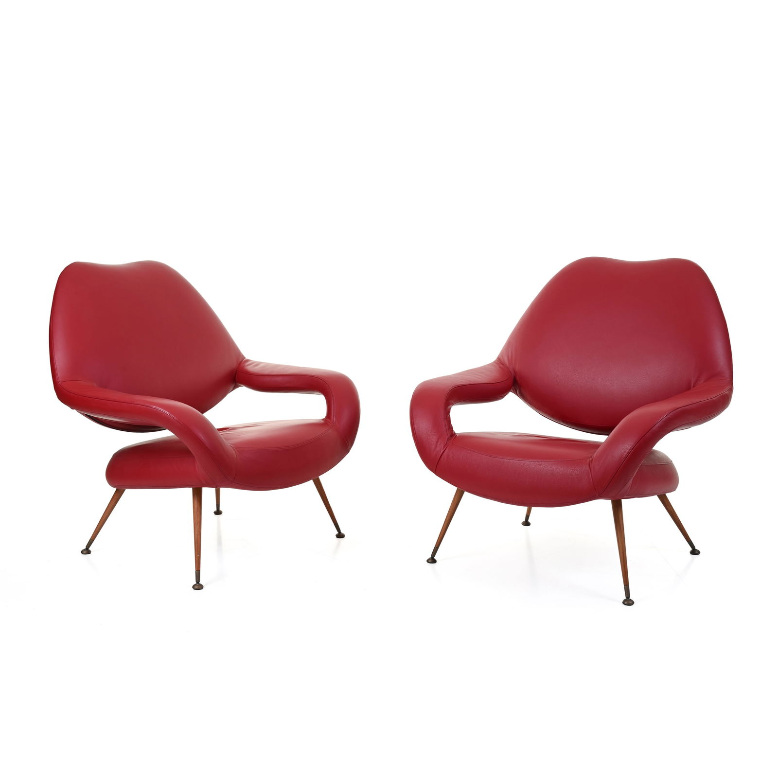 Gastone Rinaldi (Padova 1920 - 2006) Coppia di poltrone Mod. DU 55 Struttura in legno, rivestimenti (1 of 9)