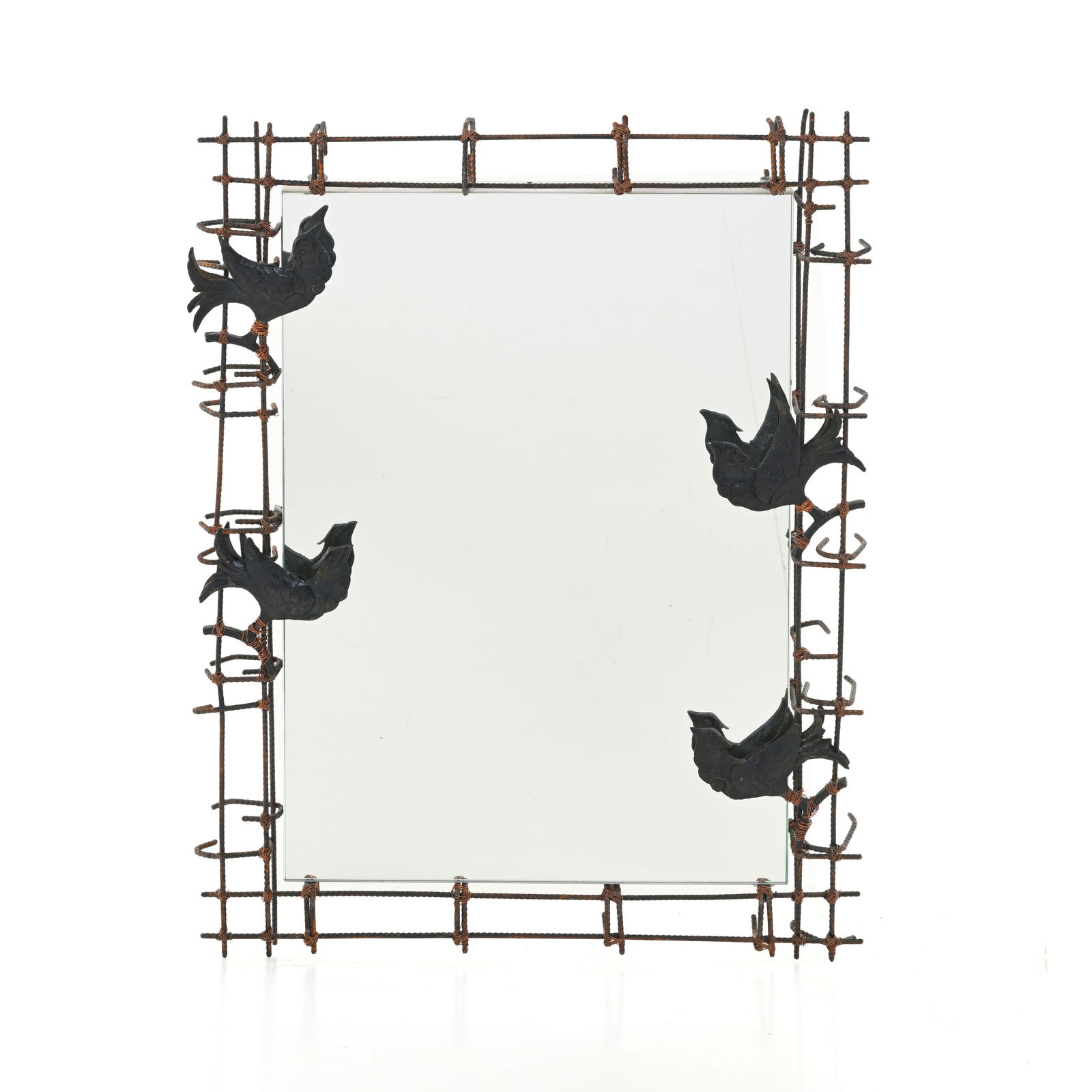 Morgan Rida Specchiera con decoro di uccelli Struttura in legno patinato, cornice in ferro (1 of 3)