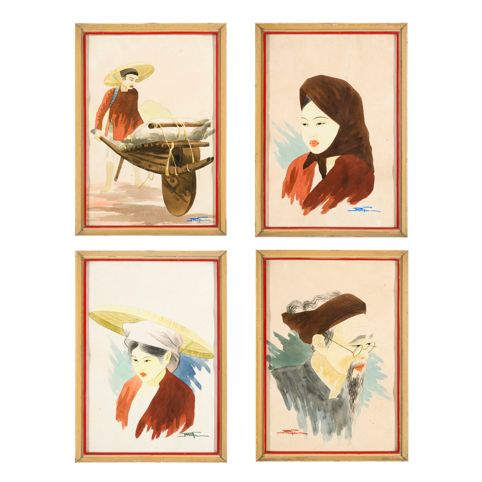 Nguyen Thu Quattro ritratti Acquerello su carta Vietnam, XX secolo 33 x 22,5 cm Nguyen Thu Four (1 of 9)