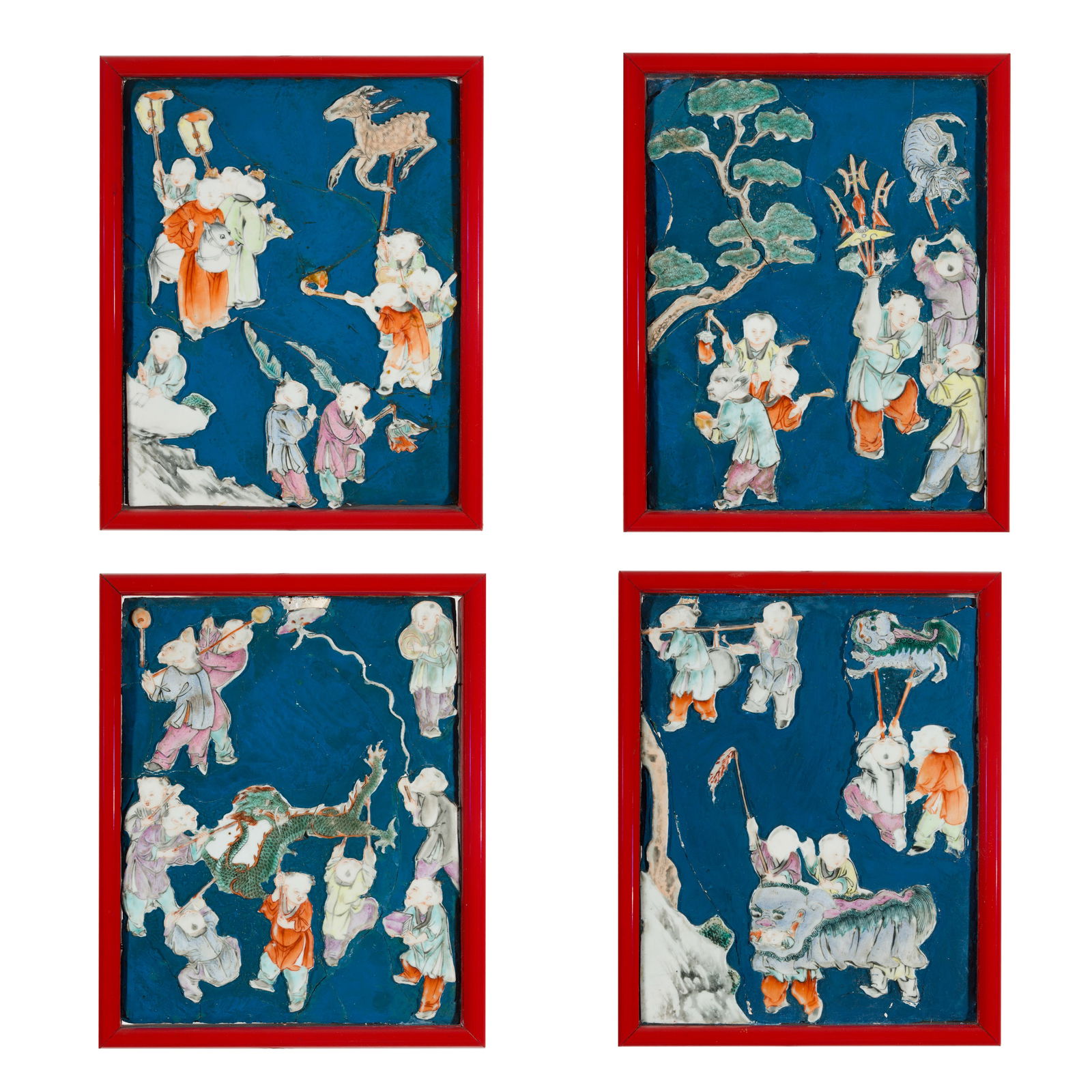 Pannelli con decori vegetali e di scene di vita quotidiana Porcellana policroma e dipinta applicata (1 of 9)