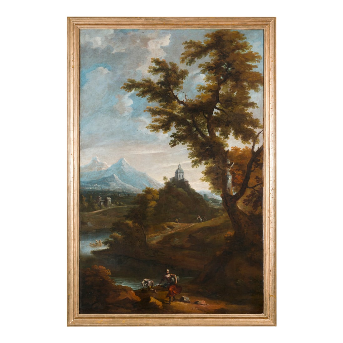 Scipione Cignaroli (Milano 1690 - Torino 1753): Scipione Cignaroli (Milano 1690 - Torino 1753) Paesaggio arcadico, con Monte dei Cappuccini di Torino e un'ansa del Po Olio su tela 182 x 118 cm L'opera è corredata da uno studio della dottoressa Ara