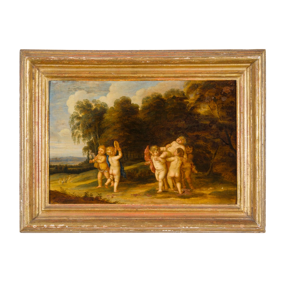 Pieter van Avont (Mechelen 1600 - Deurne 1652) attribuito: Pieter van Avont (Mechelen 1600 - Deurne 1652) attribuito Baccanale Olio su tavola 28 x 42,5 cm Il dipinto trova un buon termine di paragone con l'opera Putti Dancing in a Landscape c.1630-52, RCIN 40