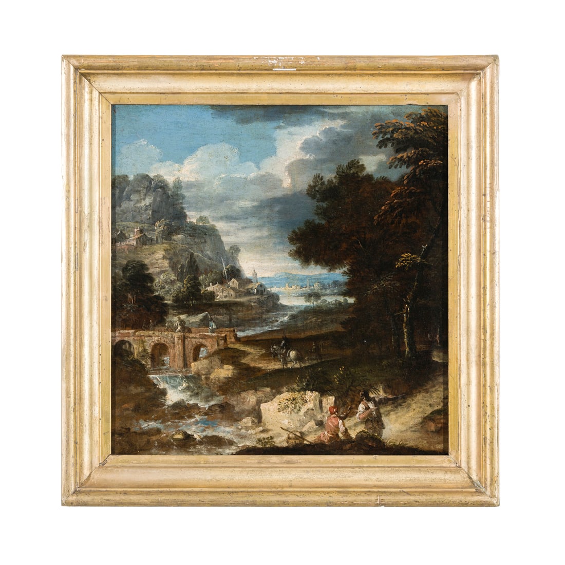 Giuseppe Zola (Brescia 1672 - Ferrara 1743): Giuseppe Zola (Brescia 1672 - Ferrara 1743) Paesaggio con arco naturale e torrente Olio su tela 40 x 38 cm L'opera è da ritenersi un piccolo capolavoro dell'artista ferrarese, un dipinto che gli conf