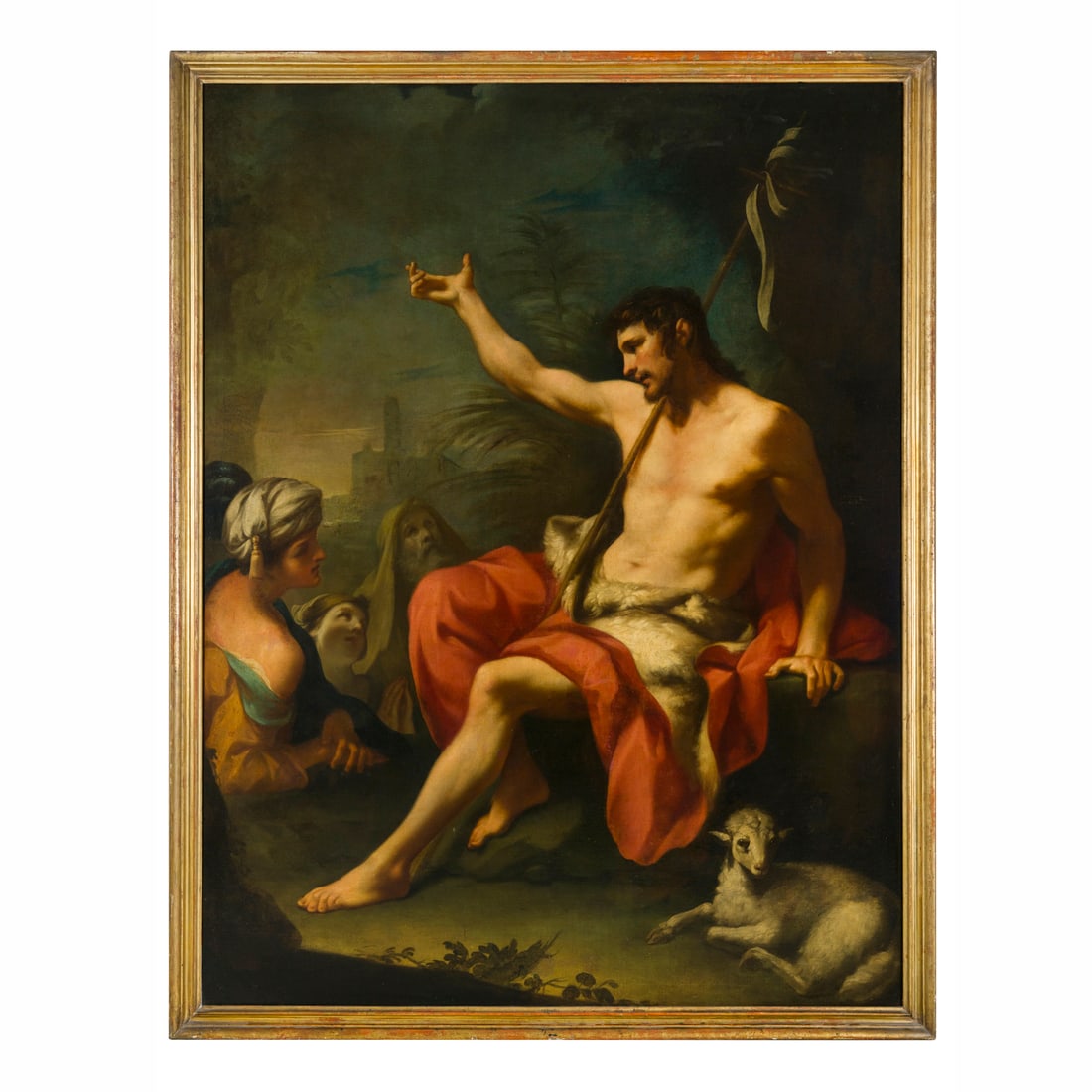 Giovanni Maria Viani (Bologna 1636 - Pistoia 1700): Giovanni Maria Viani (Bologna 1636 - Pistoia 1700) Predica di San Giovanni Battista Olio su tela applicata su tavola 213 x 161 cm Si ringrazia il professor Michele Danieli per aver studiato l'opera e 