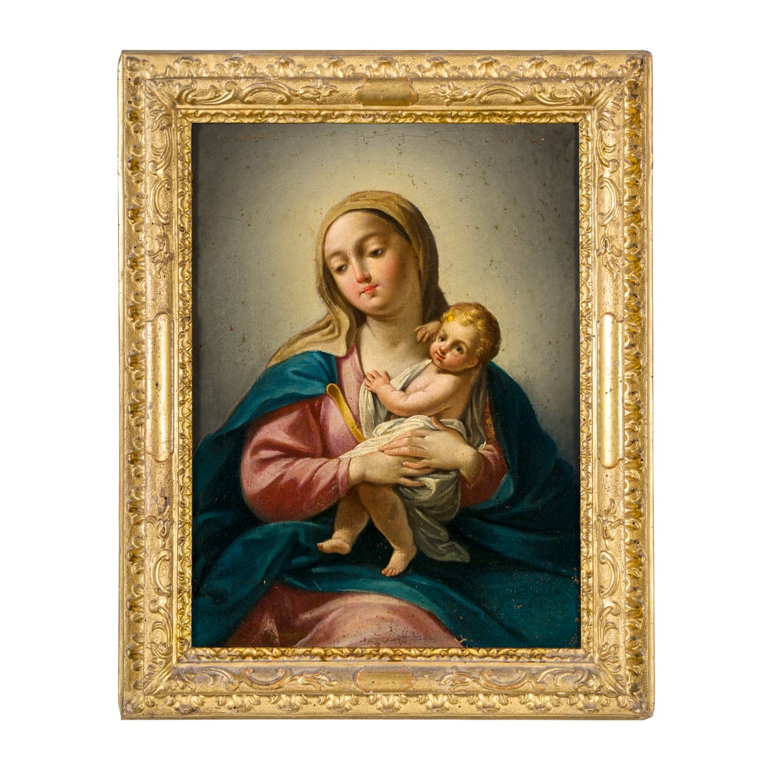 Giuseppe Varotti (Bologna 1715 - 1780) attribuito: Giuseppe Varotti (Bologna 1715 - 1780) attribuito Madonna col Bambino Olio su tela 43,5 x 32,5 cm Discepolo del padre, seguì tuttavia lo stile di Francesco Monti. Fu nominato membro dell'Accademia Cl