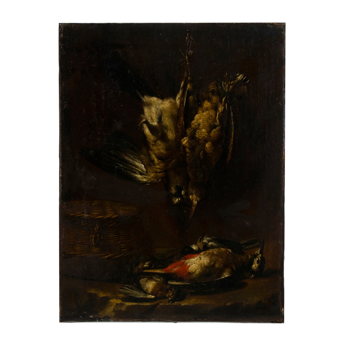 Giuseppe Maria Crespi, lo Spagnoletto (Bologna 1665 - 1747): Giuseppe Maria Crespi, lo Spagnoletto (Bologna 1665 - 1747) Natura morta con uccelli e cesto di vimini Olio su tela 68 x 49,5 cm Questa rarissima espressione di natura morta di G. M. Crespi trova risc