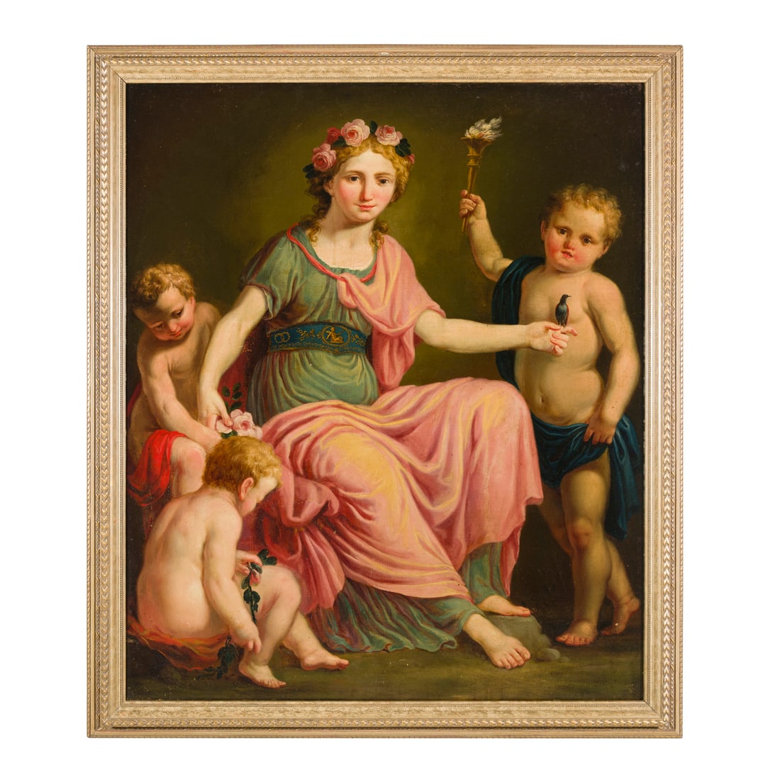 Maestro italiano neoclassico del XVIII secolo: Maestro italiano neoclassico del XVIII secolo Allegoria dell'Aurora Olio su tela 115 x 96,5 cm L'opera è corredata da uno studio della dottoressa Federica Spadotto, in fotocopia, in cui l'opera è de