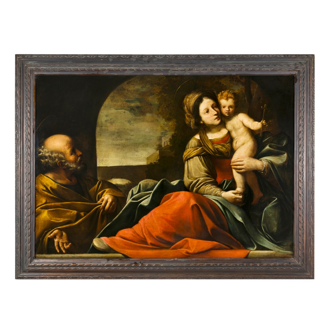 Alessandro Tiarini (Bologna 1657 - 1668): Alessandro Tiarini (Bologna 1657 - 1668) Sacra famiglia Olio su tela 106 x 150 cm Si ringrazia il professore Michele Danieli per aver studiato l'opera e confermato l'autografia ad Alessandro Tiarini L