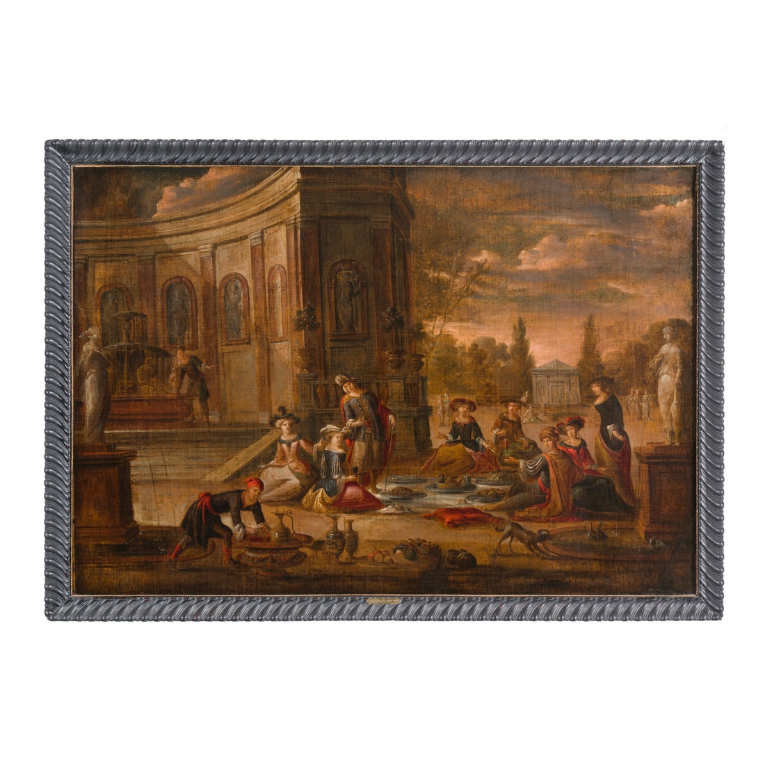 Louis de Caullery (Caullery 1580 circa - Anversa 1621) bottega di: Louis de Caullery (Caullery 1580 circa - Anversa 1621) bottega di Festa in giardino tra le fontane Olio su tela 81,5 x 118 cm Giovanissimo si trasferì ad Anversa per svolgere il suo alunnato nella bo