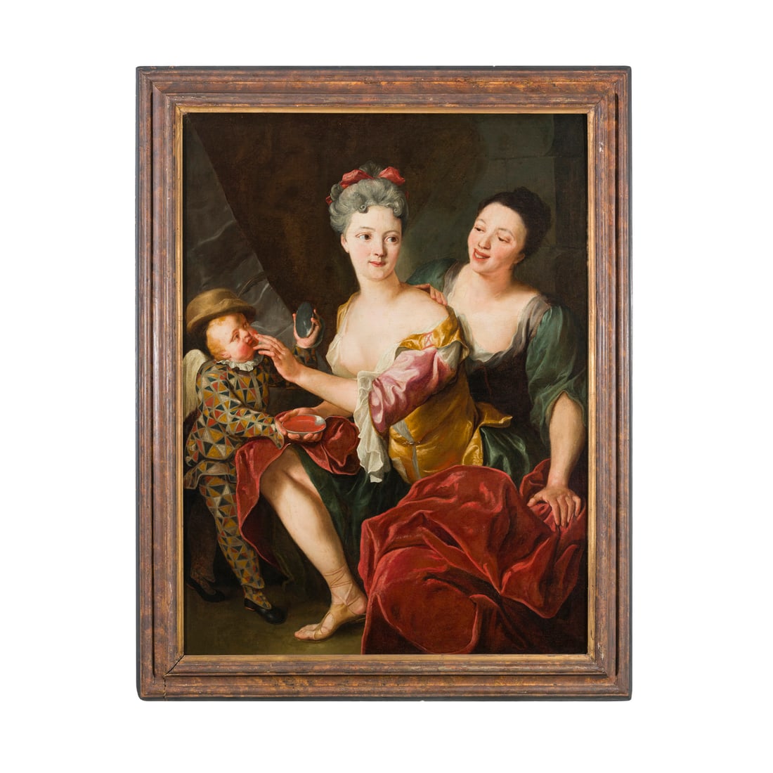 Gaspare Traversi (Napoli 1722 - Roma 1770) attribuito: Gaspare Traversi (Napoli 1722 - Roma 1770) attribuito Scena con Cupido nelle vesti di Arlecchino Olio su tela 130 x 98,5 cm Inizialmente avvertì l'influenza di Francesco Solimena, ma all'enfasi manie