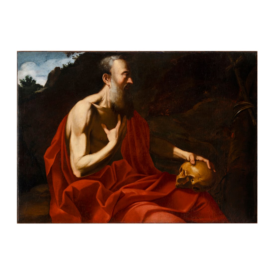 Maestro spagnolo del XVII secolo: Maestro spagnolo del XVII secolo San Girolamo Olio su tela 94 x 132 cm Spanish master of the 17th century Saint Jerome Oil on canvas 94 x 132 cm