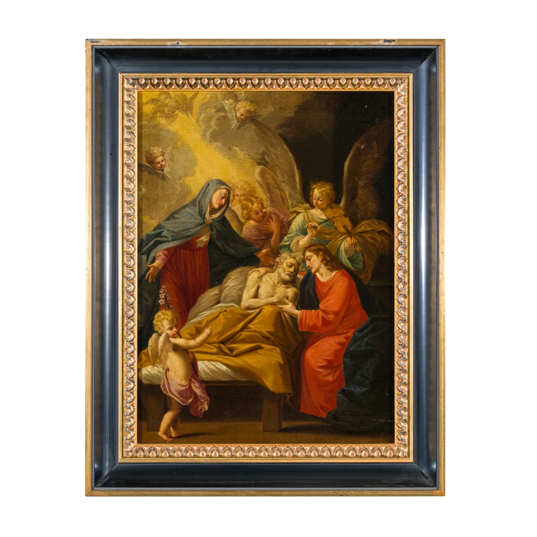 Lorenzo Pasinelli (Bologna 1629 - 1700) cerchia di: Lorenzo Pasinelli (Bologna 1629 - 1700) cerchia di Transito di San Giuseppe Olio su tela 51 x 37 cm (a vista) La formazione artistica di Lorenzo Pasinelli si deve a Simone Cantarini e a Flaminio Torri