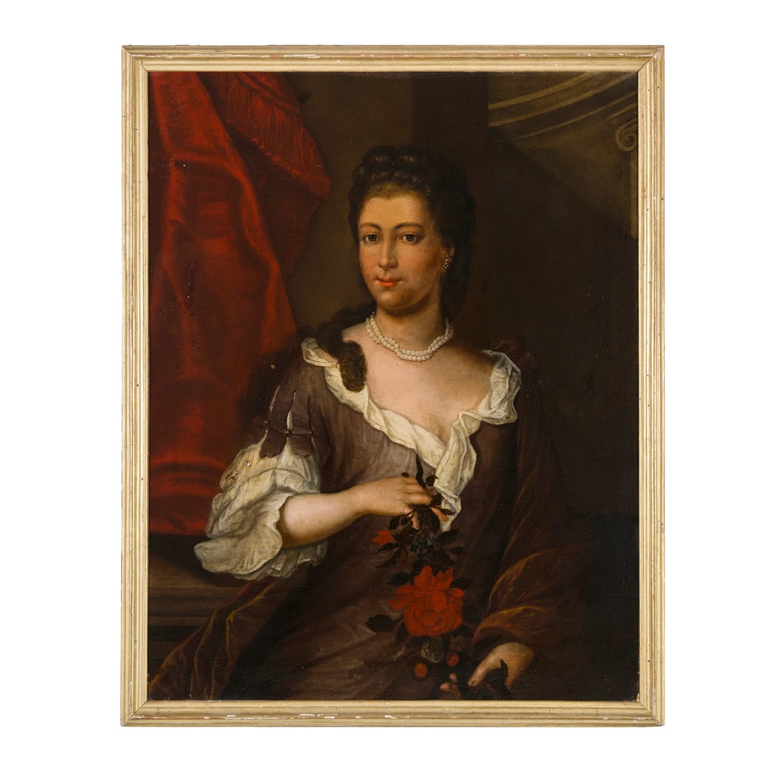 Scuola genovese del XVIII secolo: Scuola genovese del XVIII secolo Ritratto di nobildonna Olio su tela 106 x 85 cm L’opera si inserisce nel complesso ed elevato ambito ritrattistico genovese della prima metà del Settecento. Tra i v