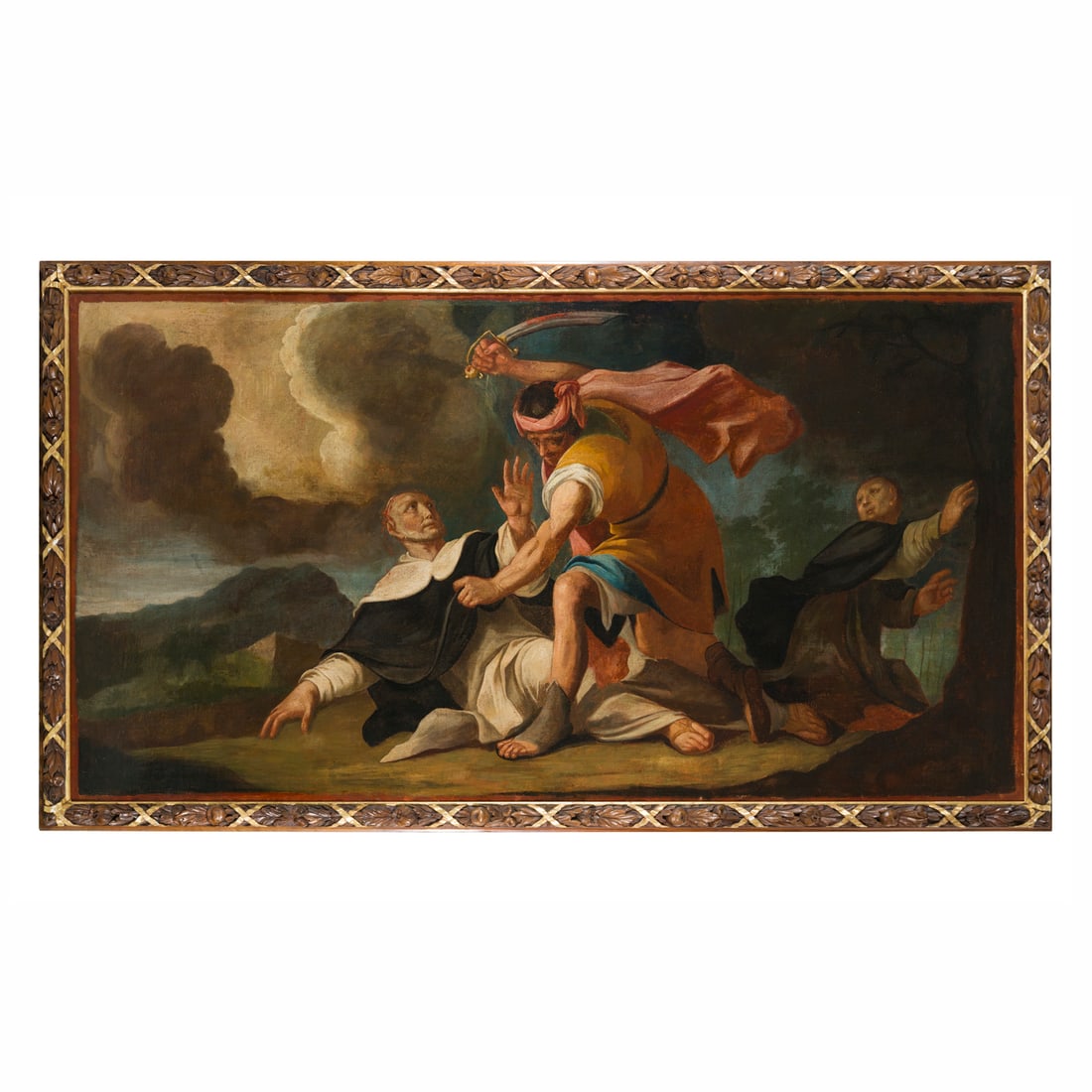 Scuola veronese del XVII/XVIII secolo: Scuola veronese del XVII/XVIII secolo San Pietro da Verona o San Pietro Martire Olio su tela 125 x 240 cm Veronese school of the 17th/18th century Saint Peter of Verona or Saint Peter the Martyr Oil o
