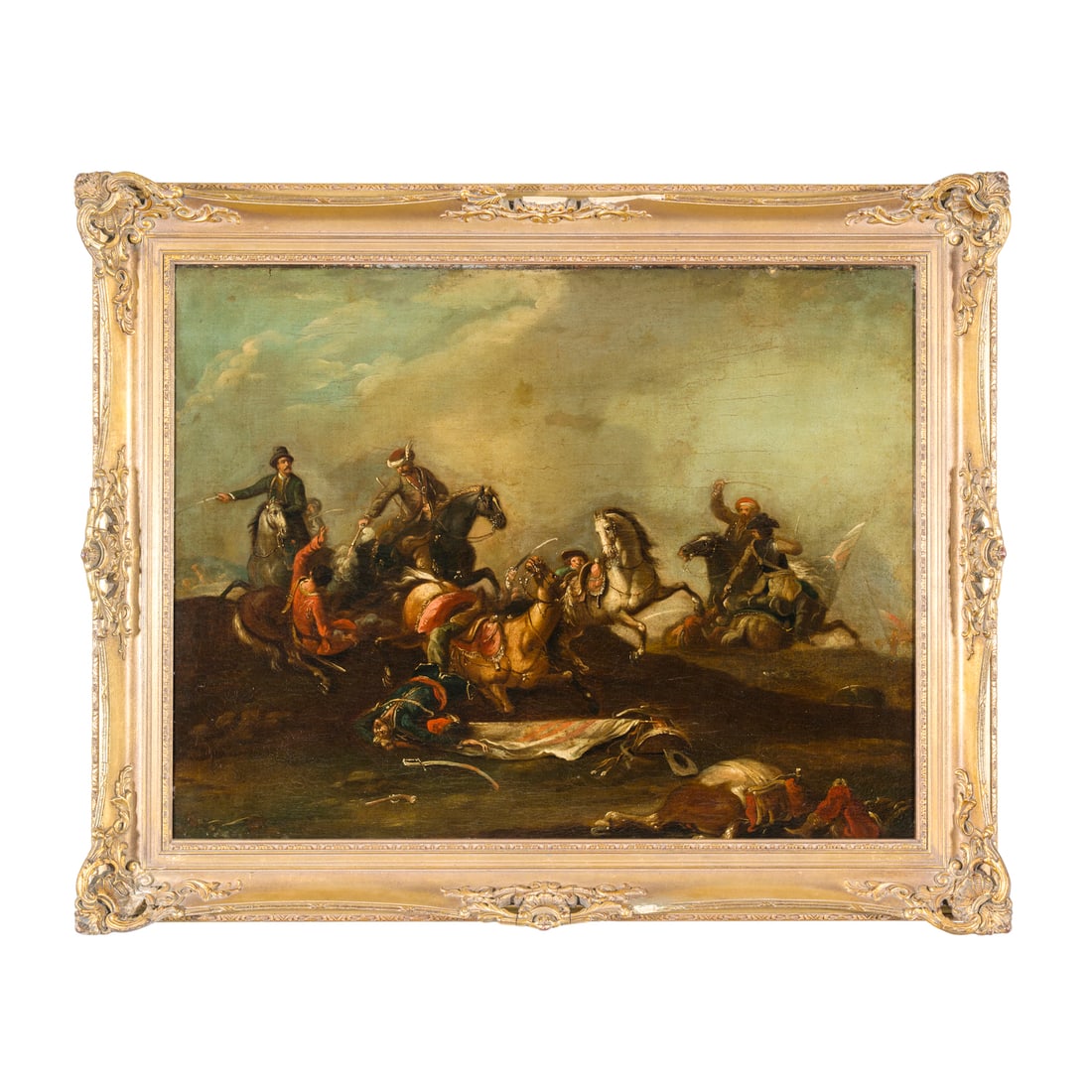 Francesco Casanova (Londra 1727 - Modling 1802) bottega/cerchia di: Francesco Casanova (Londra 1727 - Modling 1802) bottega/cerchia di Battaglia tra cavalieri Olio su tela 69 x 89 cm Universalmente conosciuto come straordinario pittore di battaglie, Francesco Casanova