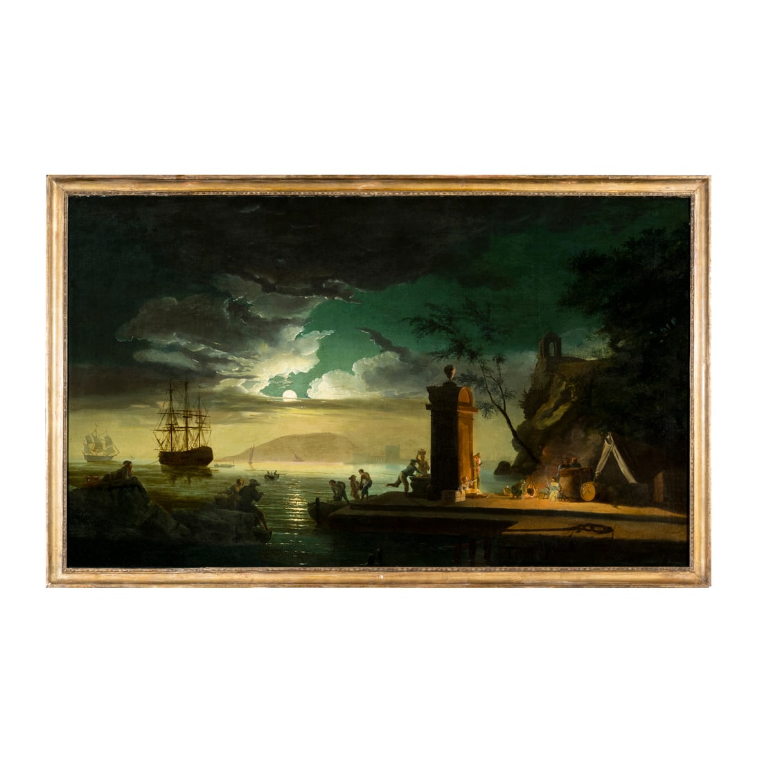 Francesco Fidanza (Roma 1747 - Milano 1819): Francesco Fidanza (Roma 1747 - Milano 1819) Veduta notturna del golfo di Gaeta Olio su tela 82,5 x 137 cm Un'opera analoga, di dimensioni minori, è transitata presso Cambi Aste il 16 giugno 2021, com