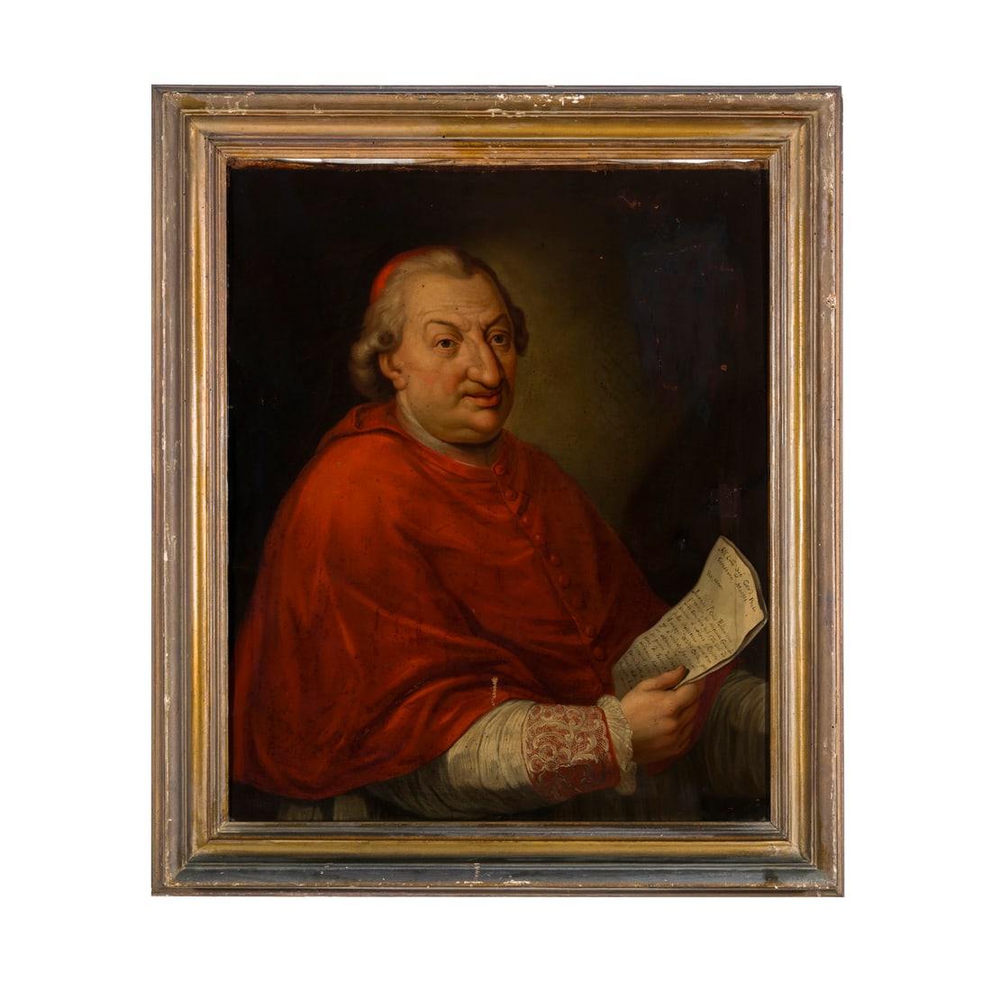 Scuola romanda del XVIII secolo: Scuola romana del XVIII secolo Ritratto del cardinale Paolo Girolamo Massei Olio su tela 74,5 x 60,5 cm Un dipinto analogo, ritraente il Cardinale, è conservato presso il Museo Civico Pinacoteca Croc