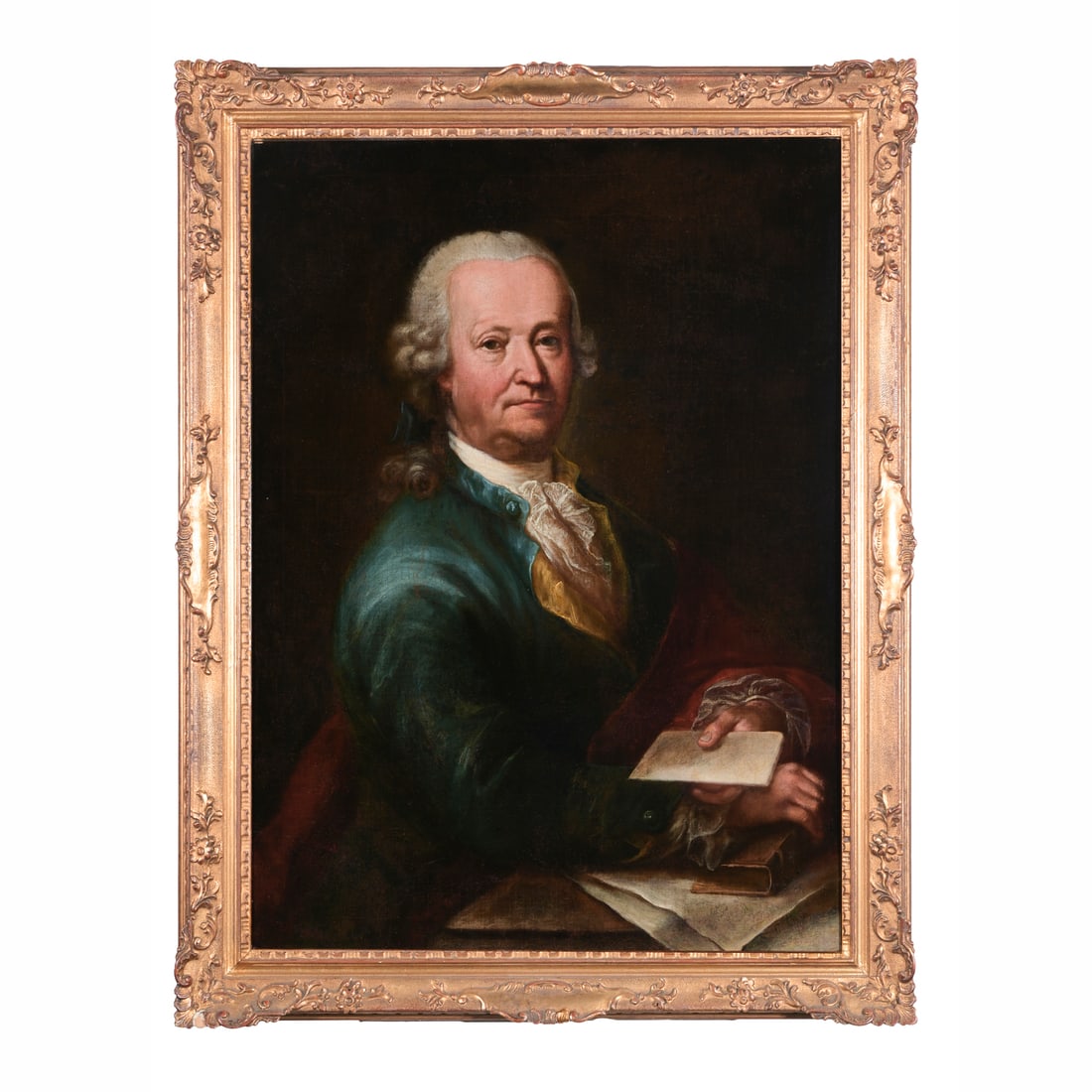 Anton Graff (Winterthur 1736 - Dresda 1813) attribuito: Anton Graff (Winterthur 1736 - Dresda 1813) attribuito Ritratto di notabile Olio su tela applicato su tavola 86,5 x 63 cm Di origine svizzera, fu tra i più rappresentativi ritrattisti del Settecento 
